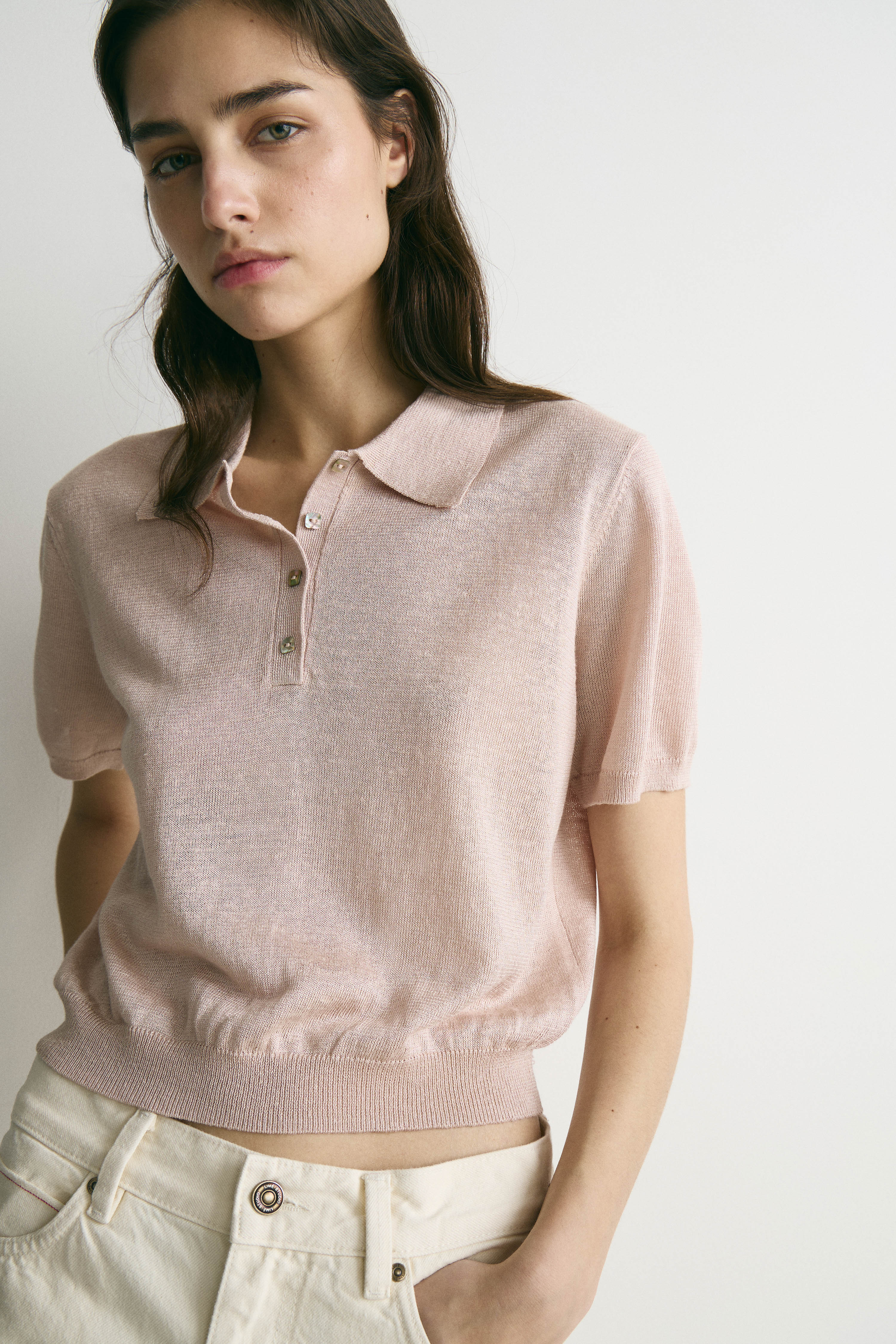 LINEN-VISCOSE POLO SWEATER