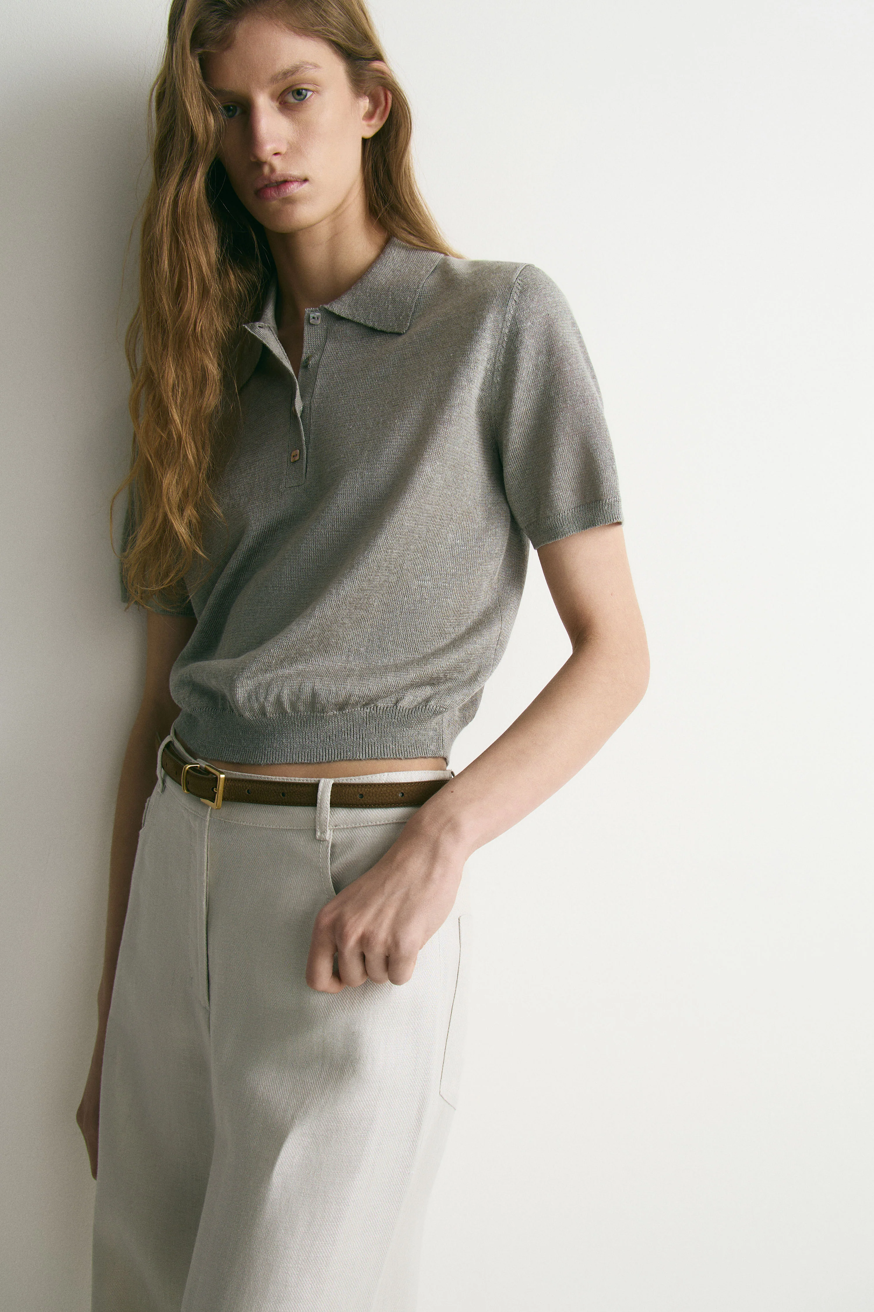 LINEN-VISCOSE POLO SWEATER