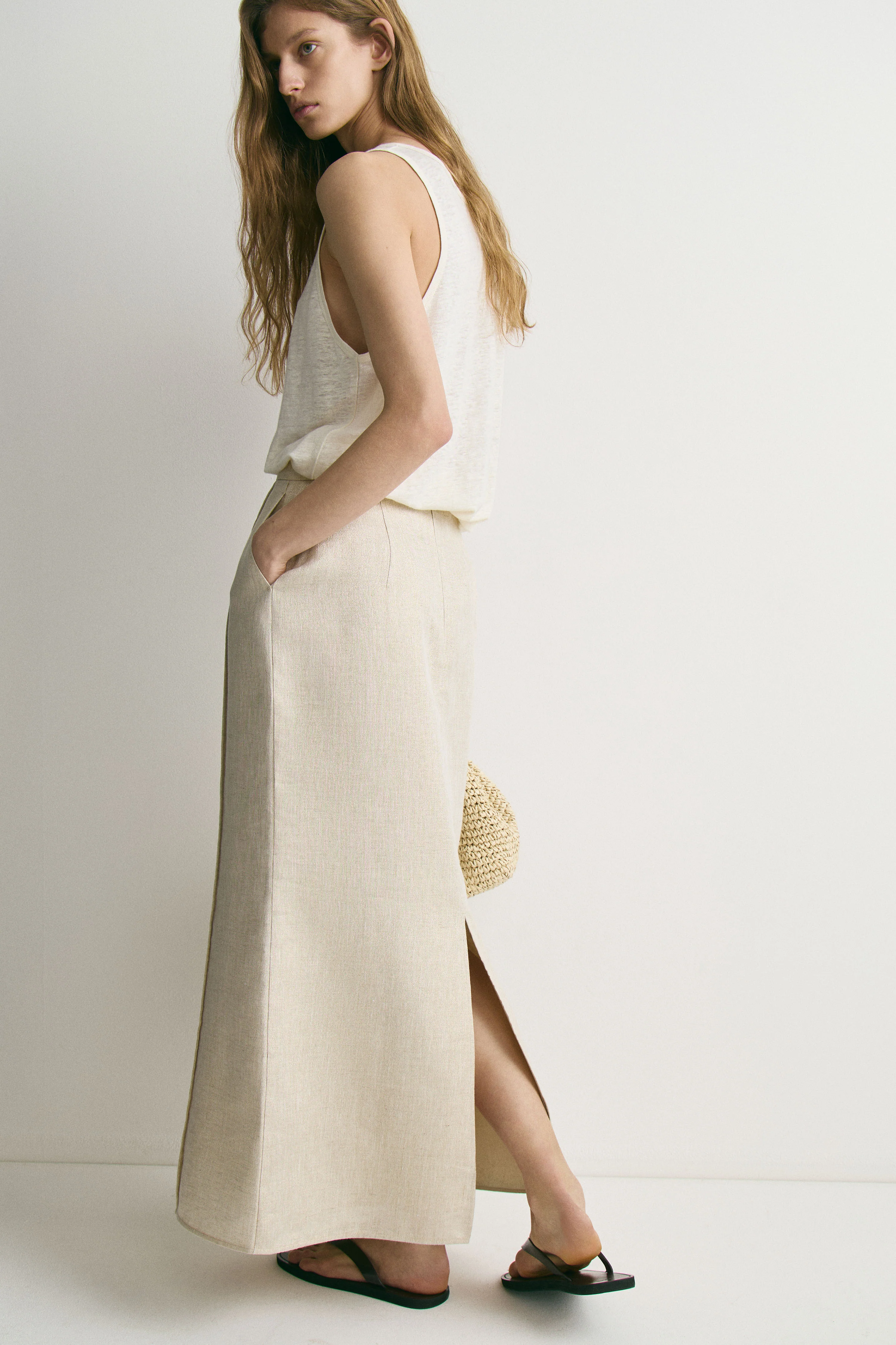 LONG LINEN GLITTERY THREAD SKIRT - Image 3