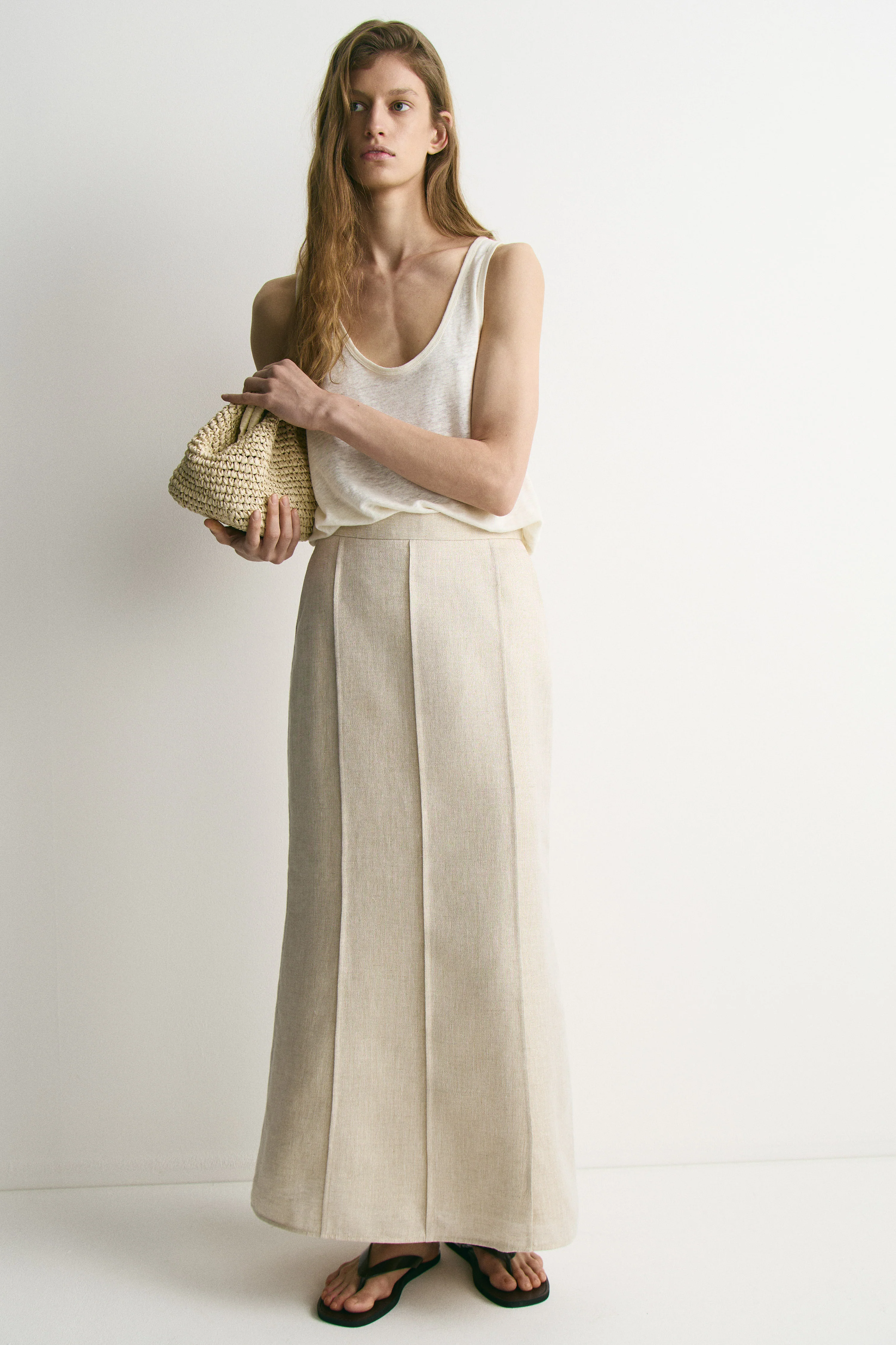LONG LINEN GLITTERY THREAD SKIRT - Image 4