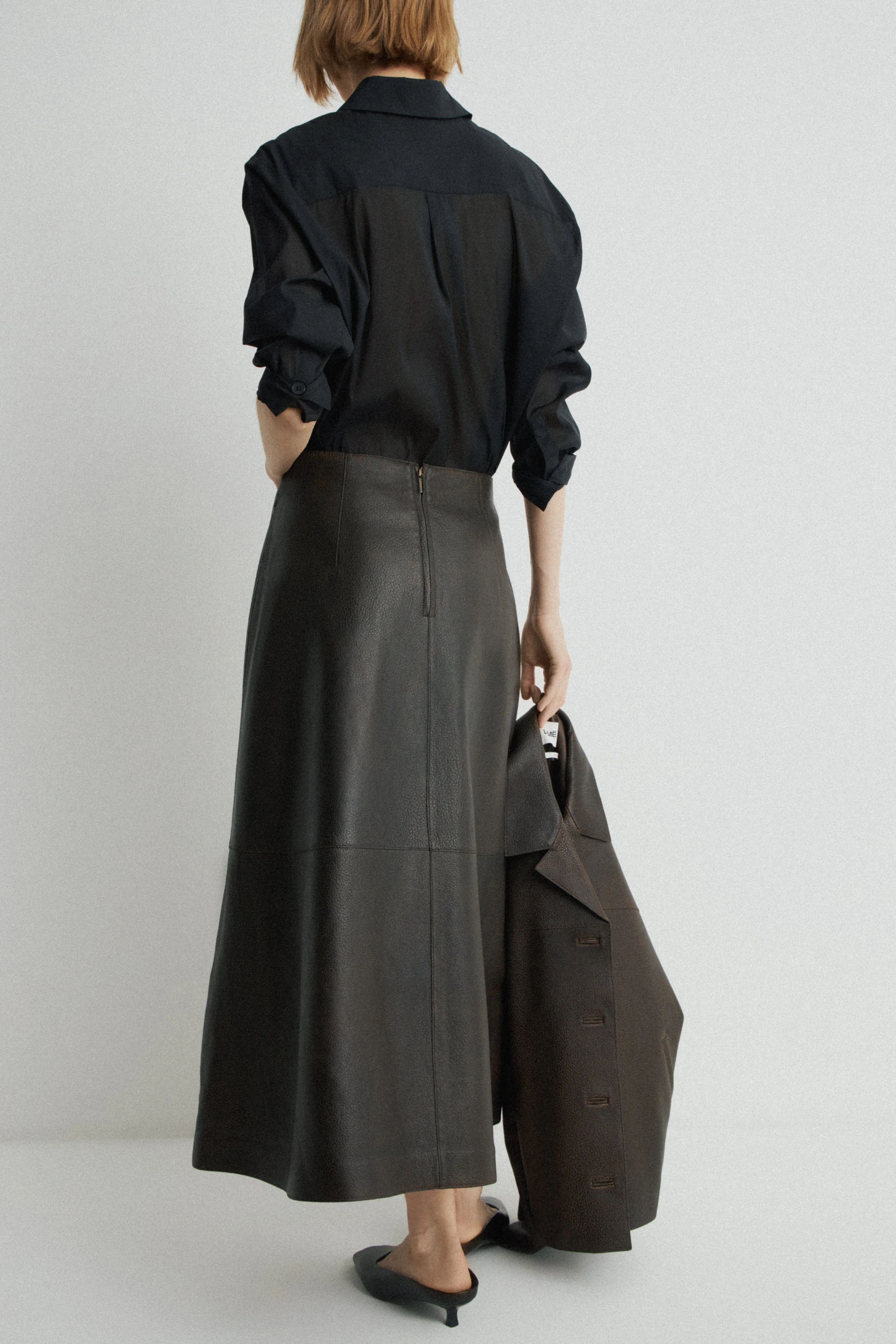 NATURAL LEATHER MIDI SKIRT - Image 5