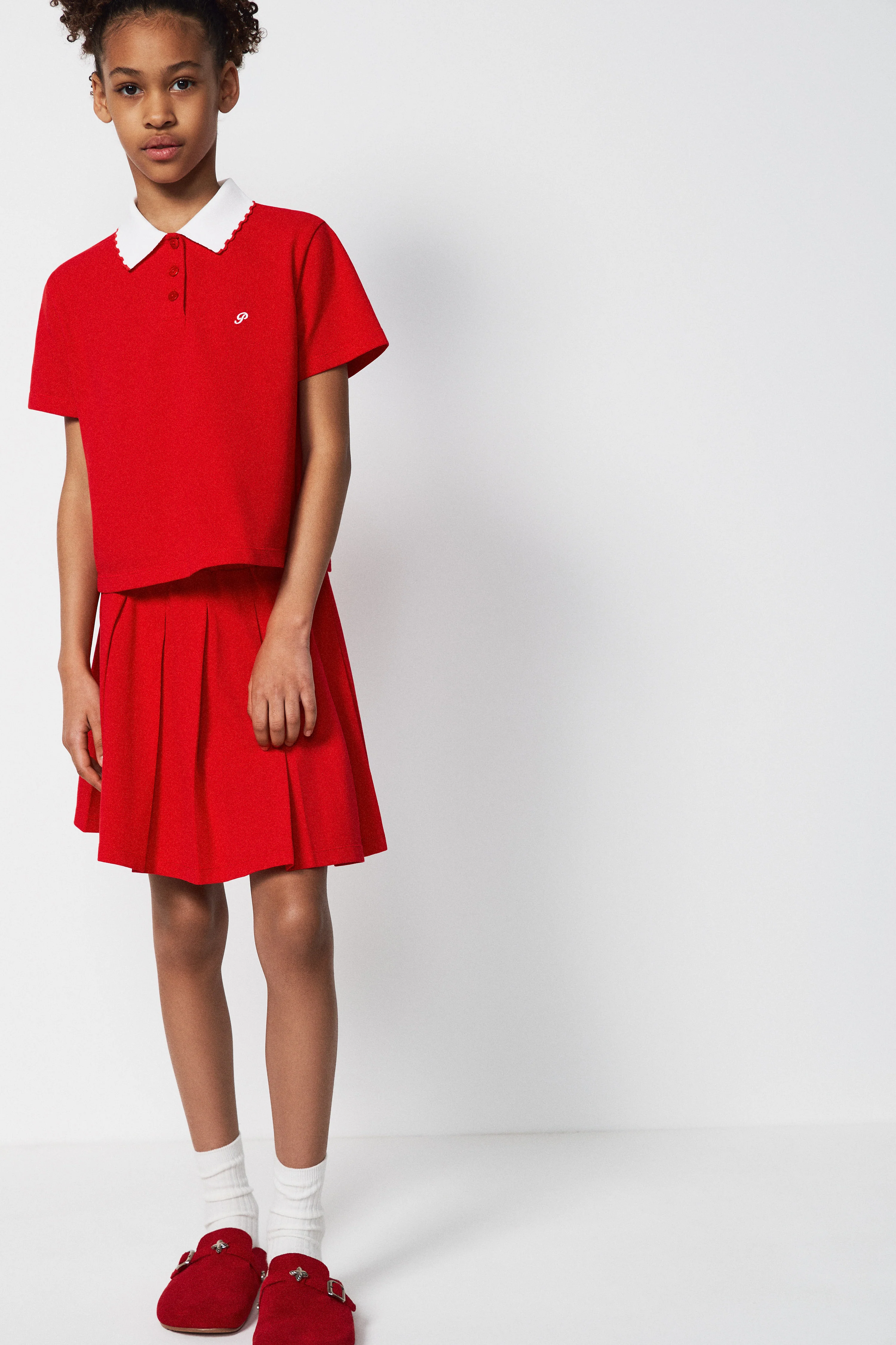 PLEATED COTTON PIQUÉ SKIRT - Image 2