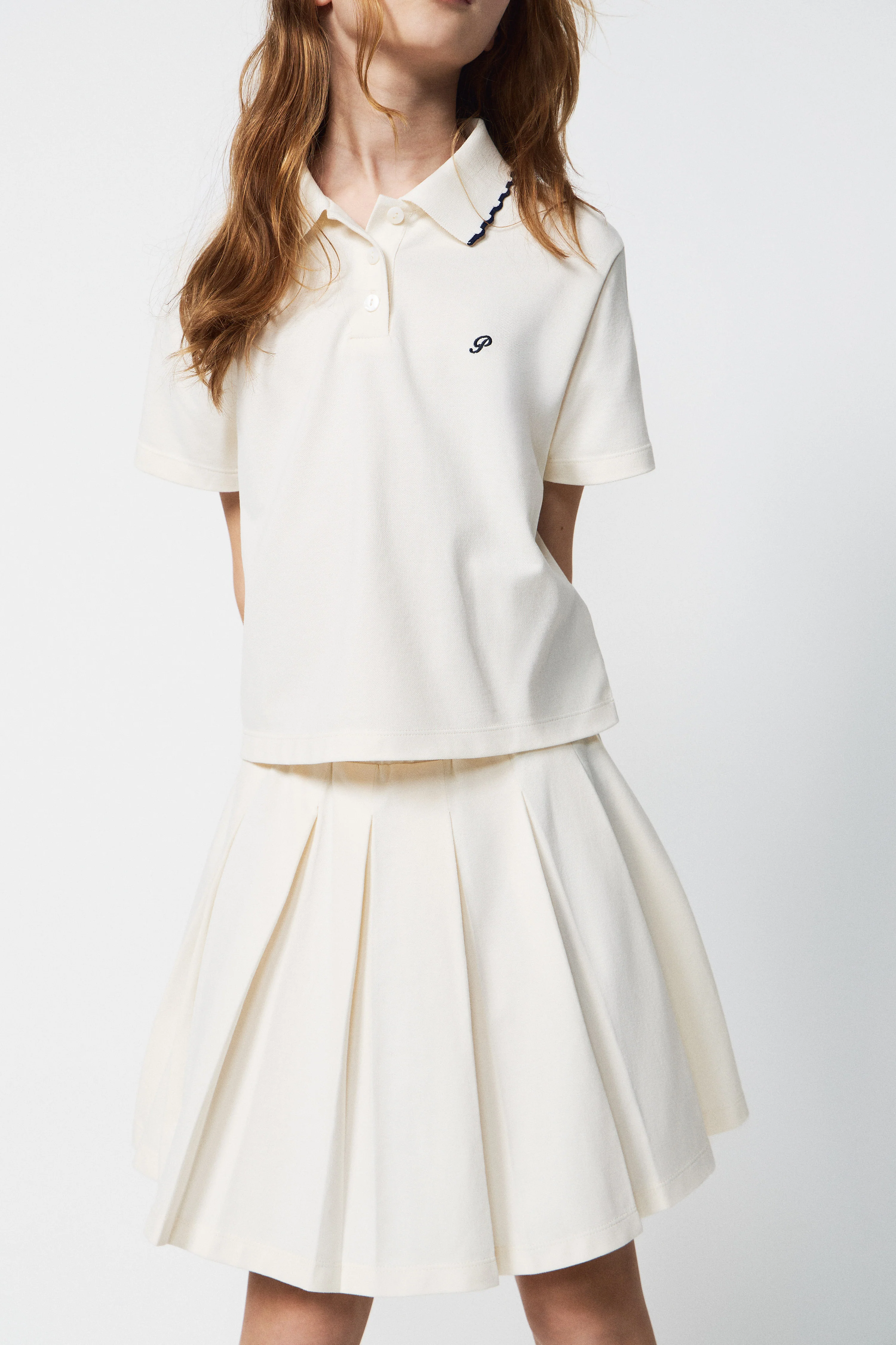 PLEATED COTTON PIQUÉ SKIRT - Image 2