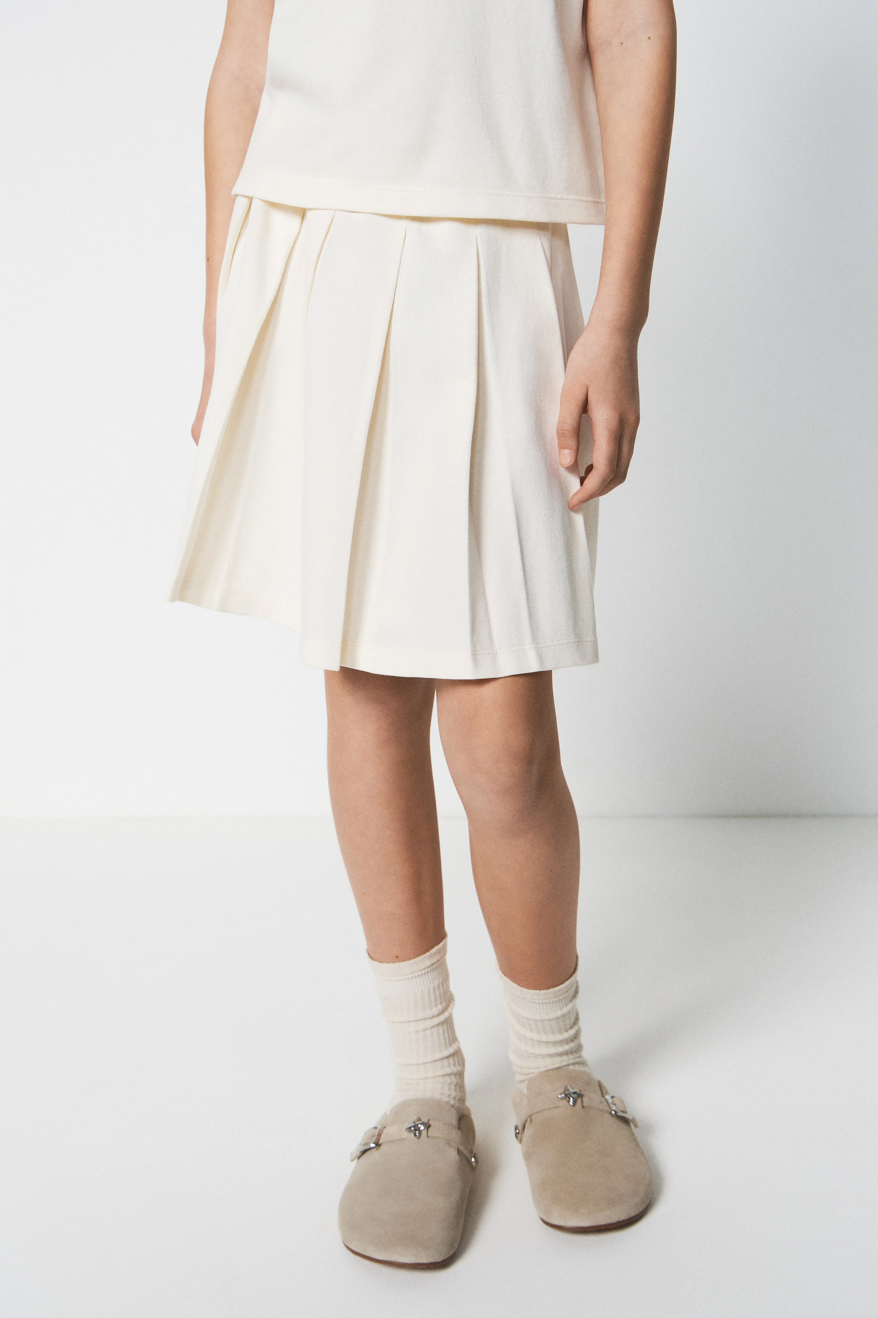 PLEATED COTTON PIQUÉ SKIRT - Image 3