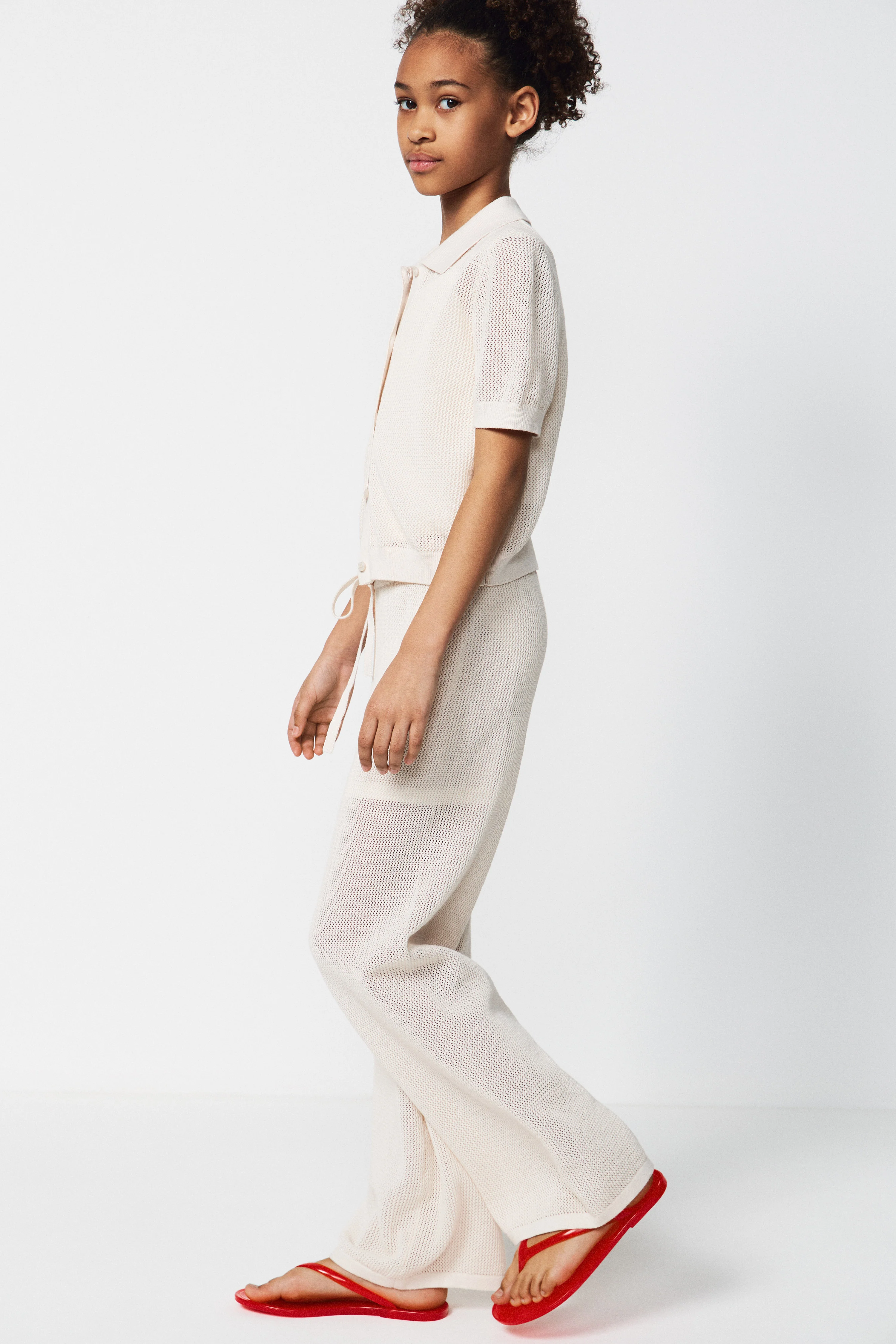 POINTELLE-KNIT COTTON TROUSERS