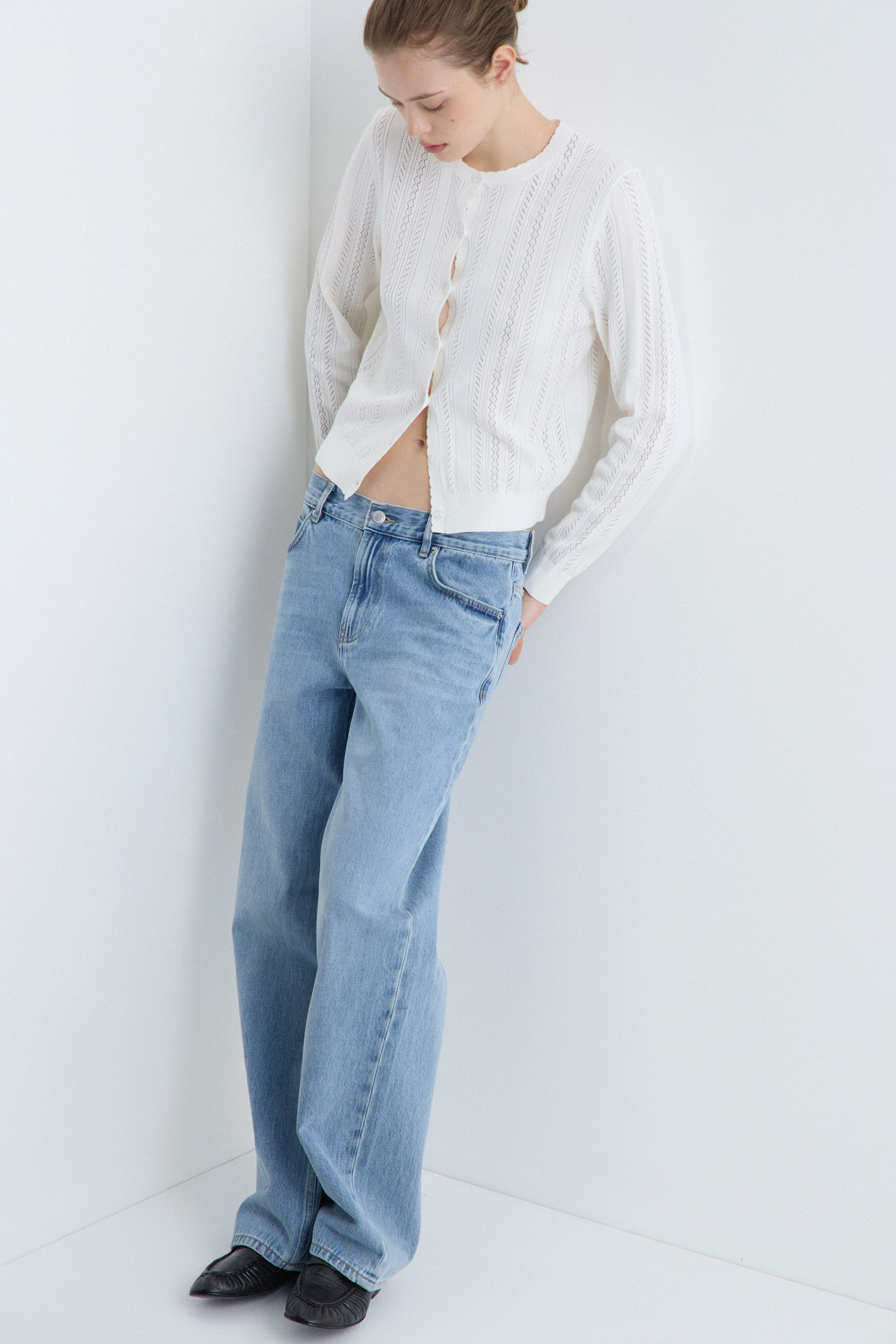 POINTELLE-KNIT VISCOSE-BLEND CARDIGAN