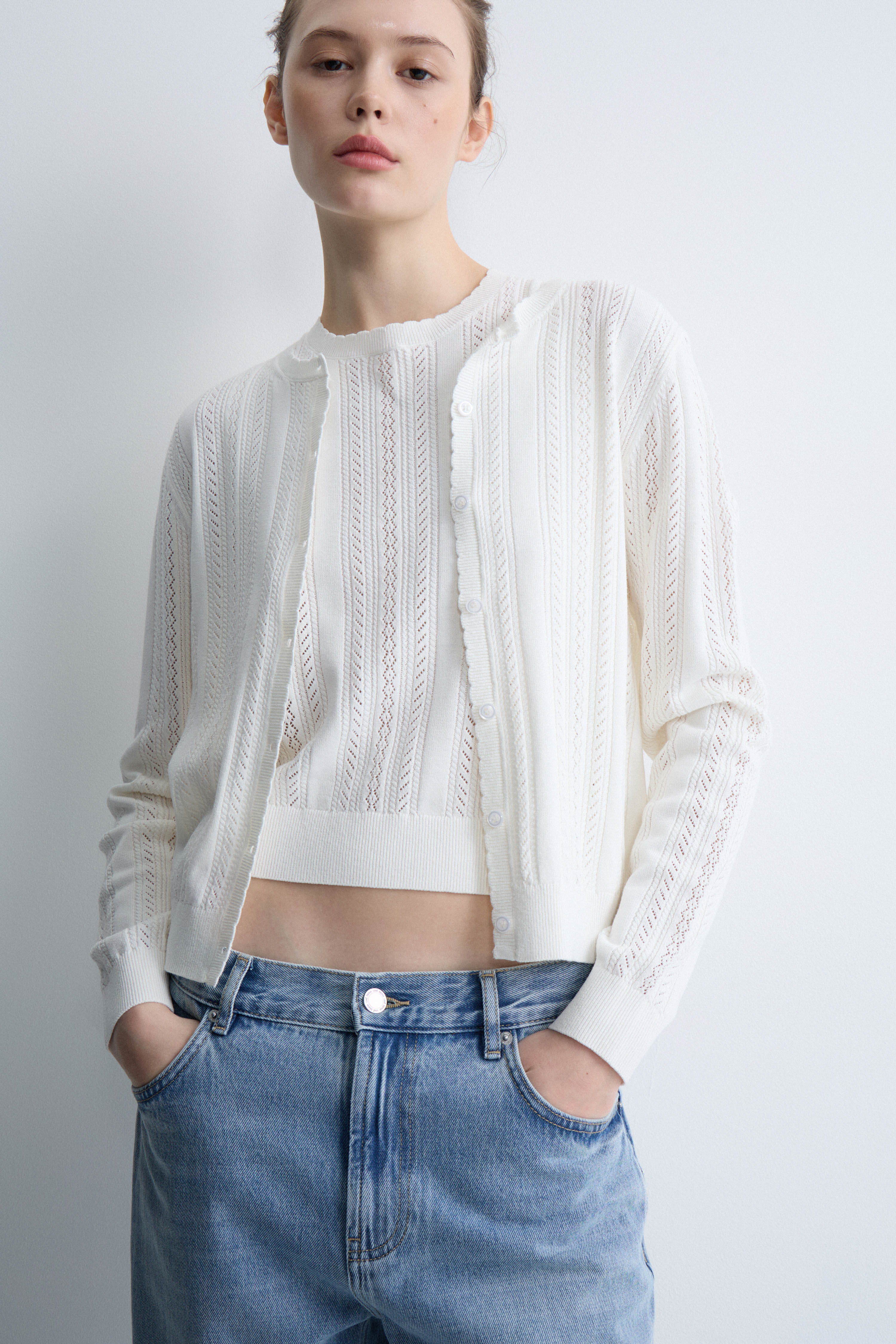 POINTELLE-KNIT VISCOSE-BLEND CARDIGAN - Image 3