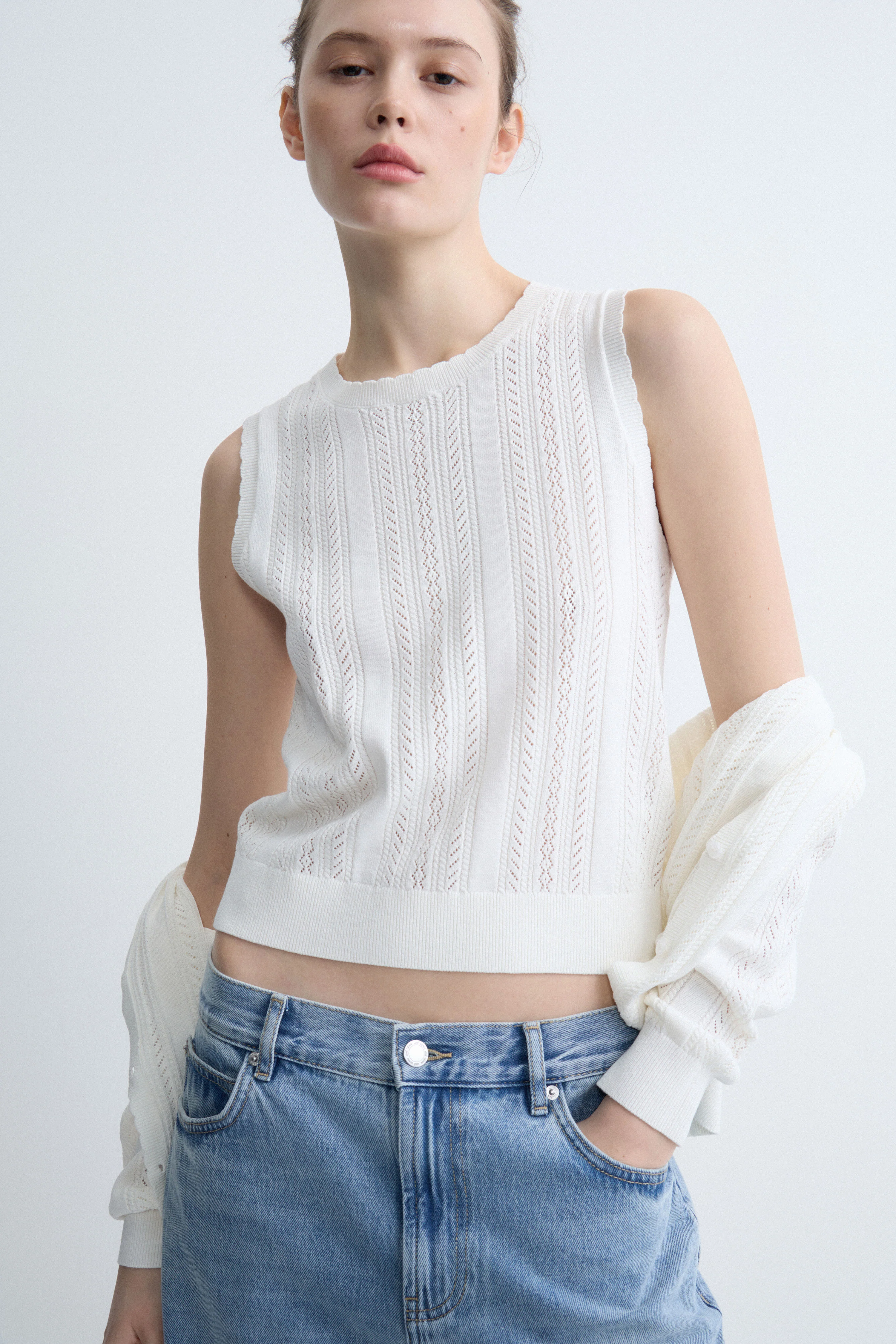 POINTELLE-KNIT VISCOSE-BLEND TOP