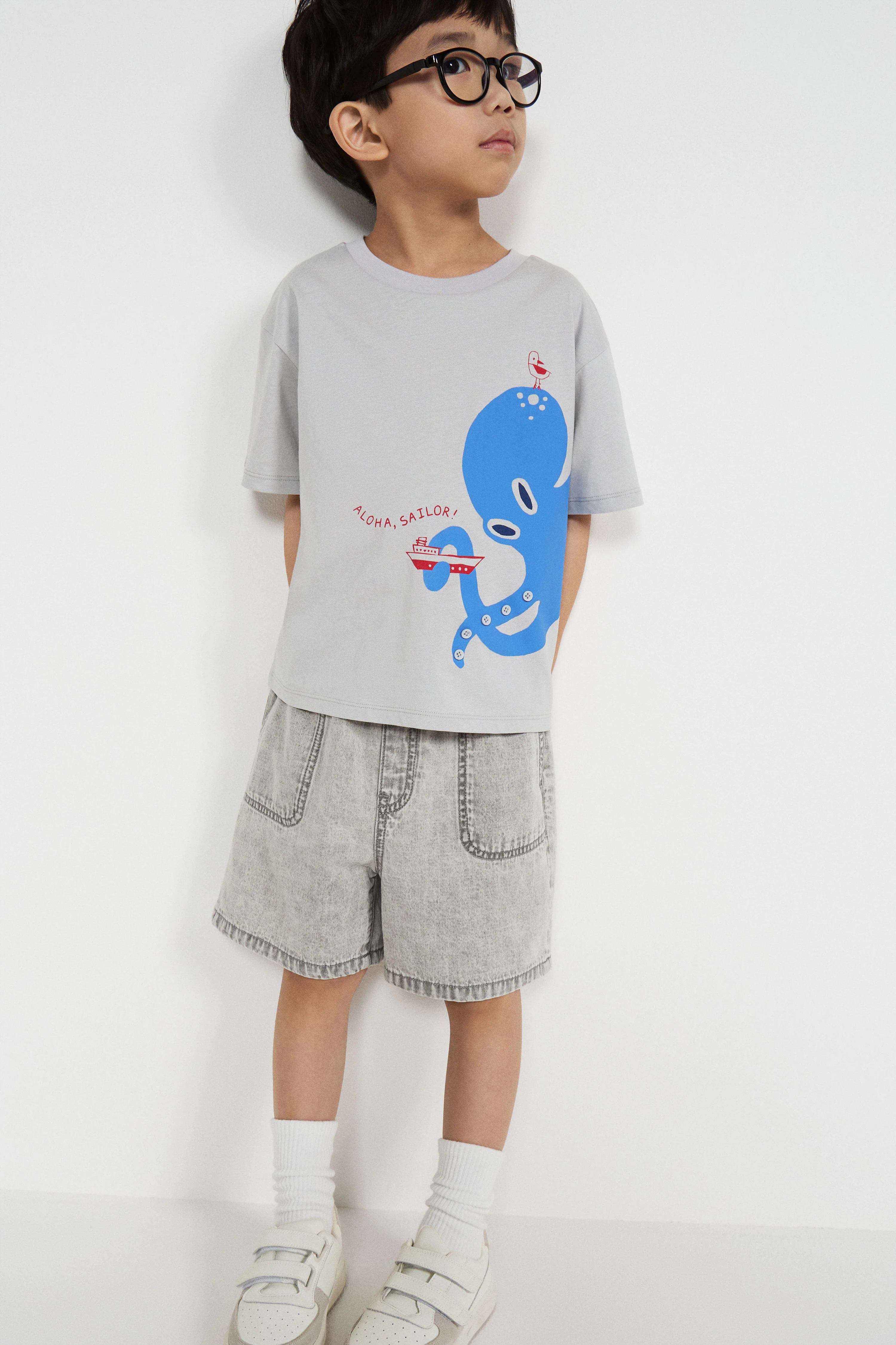 PRINTED COTTON T-SHIRT WITH PATCH - Image 2