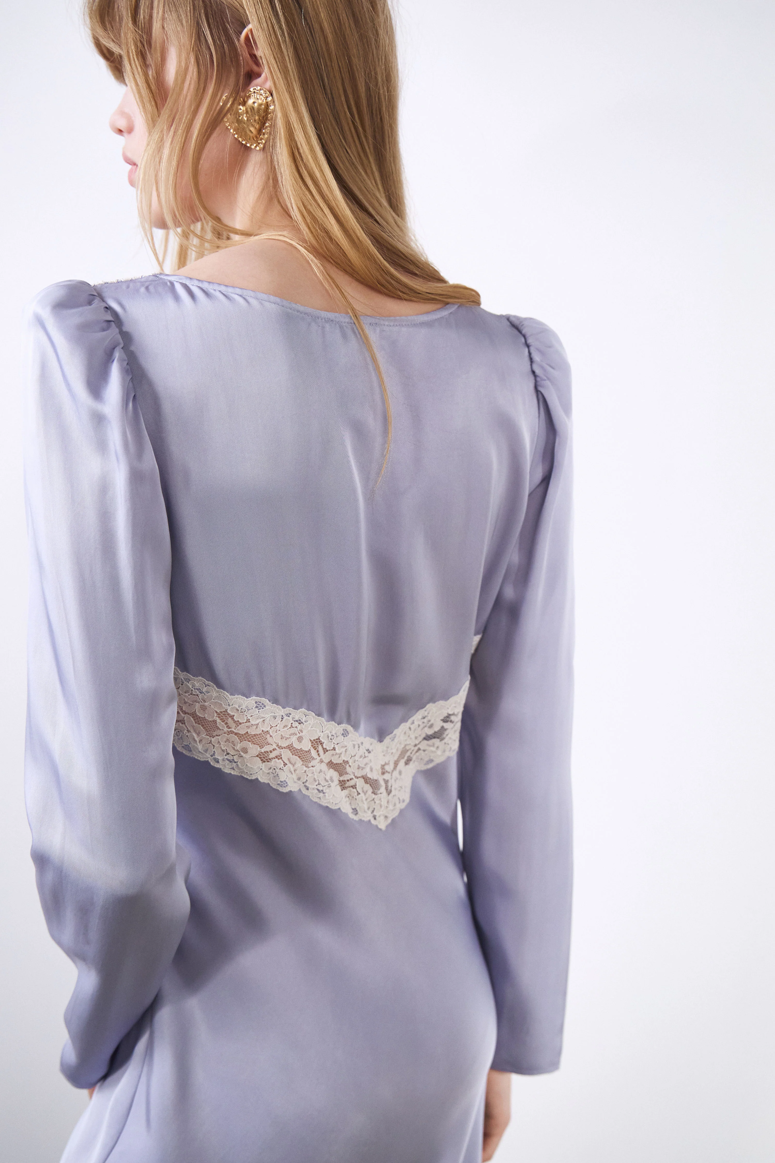 SATIN AND LACE MIDI DRESS - Image 5