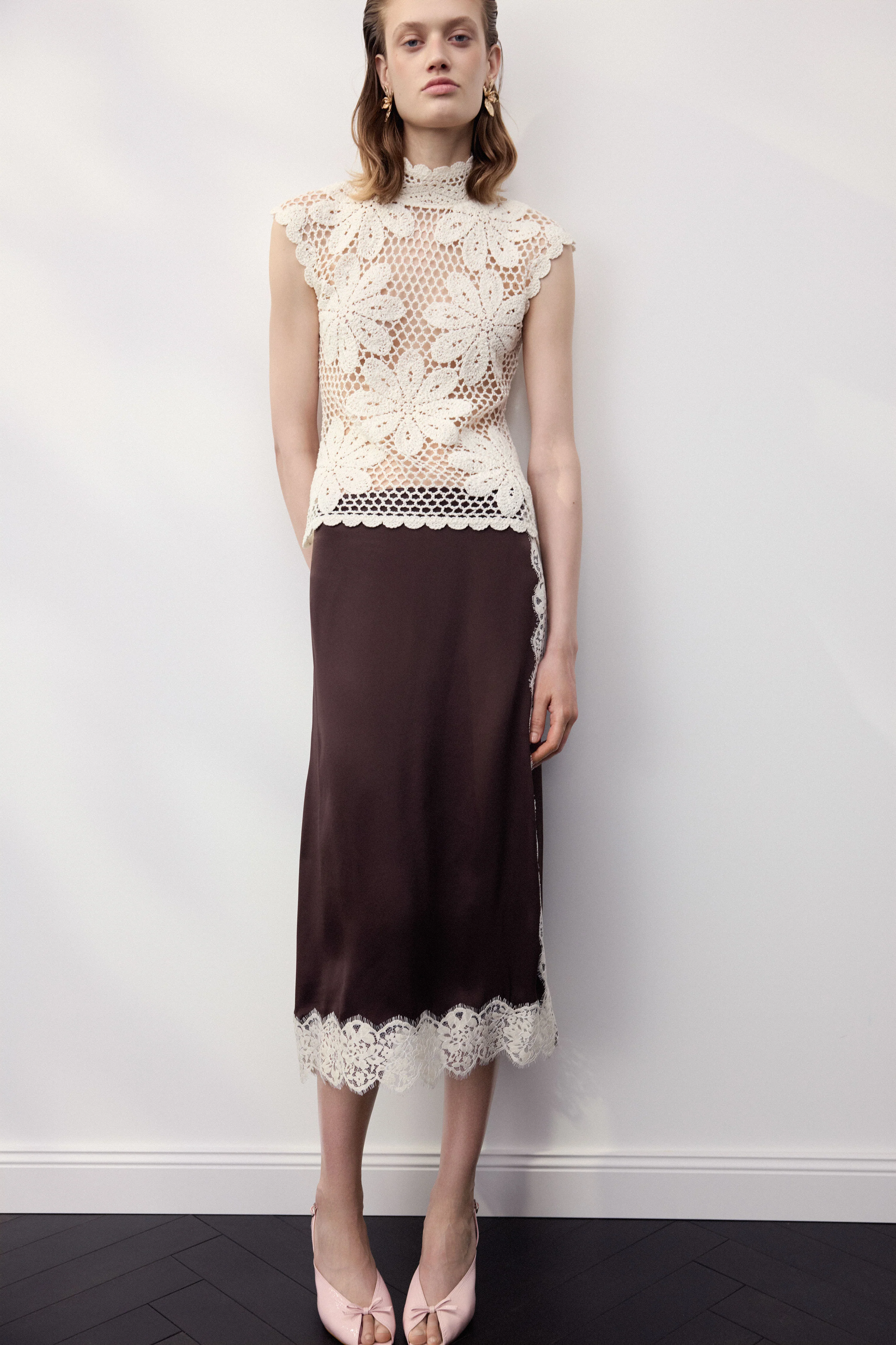 SATIN AND LACE SKIRT