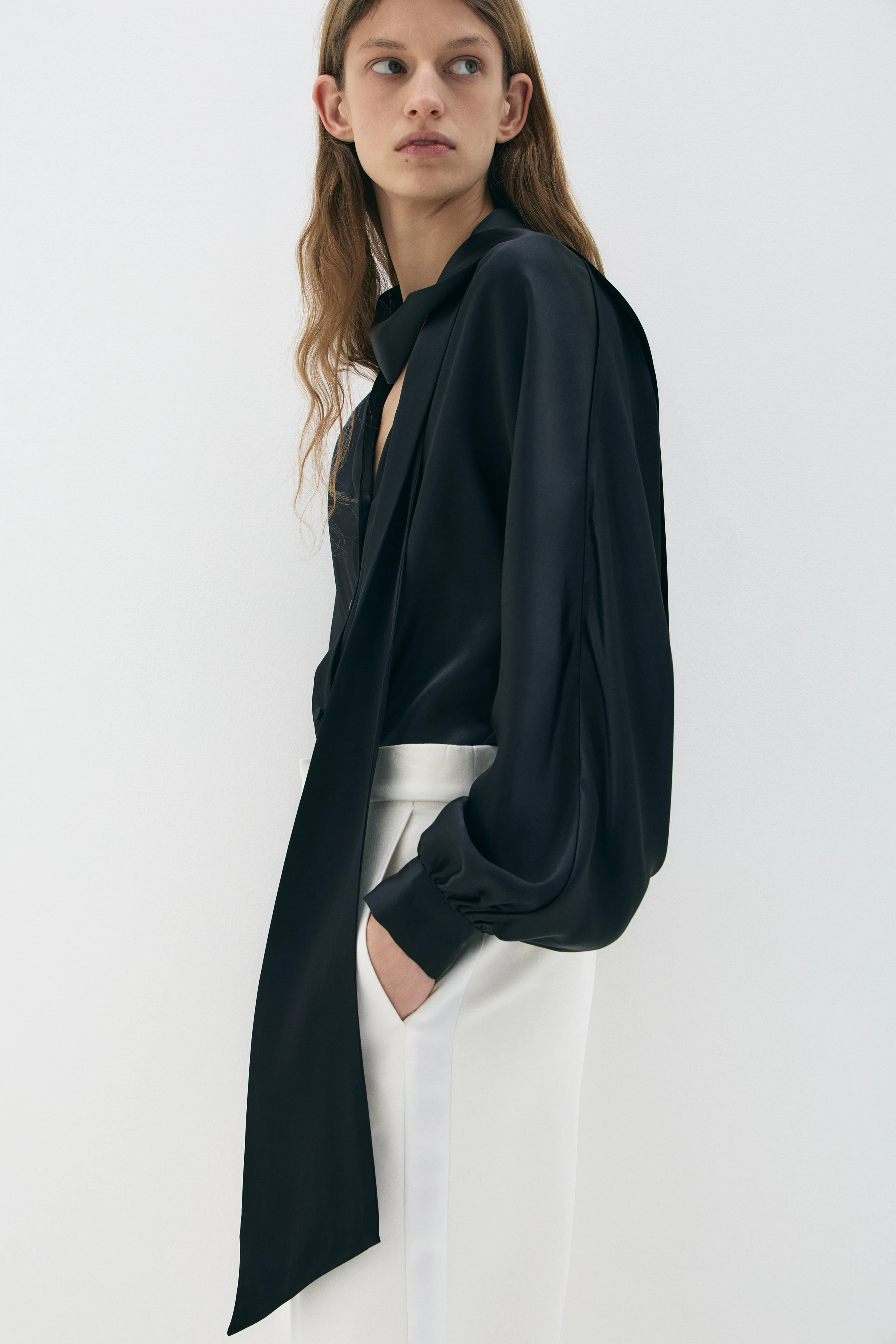 SCARF-DETAIL SATIN BLOUSE - Image 3