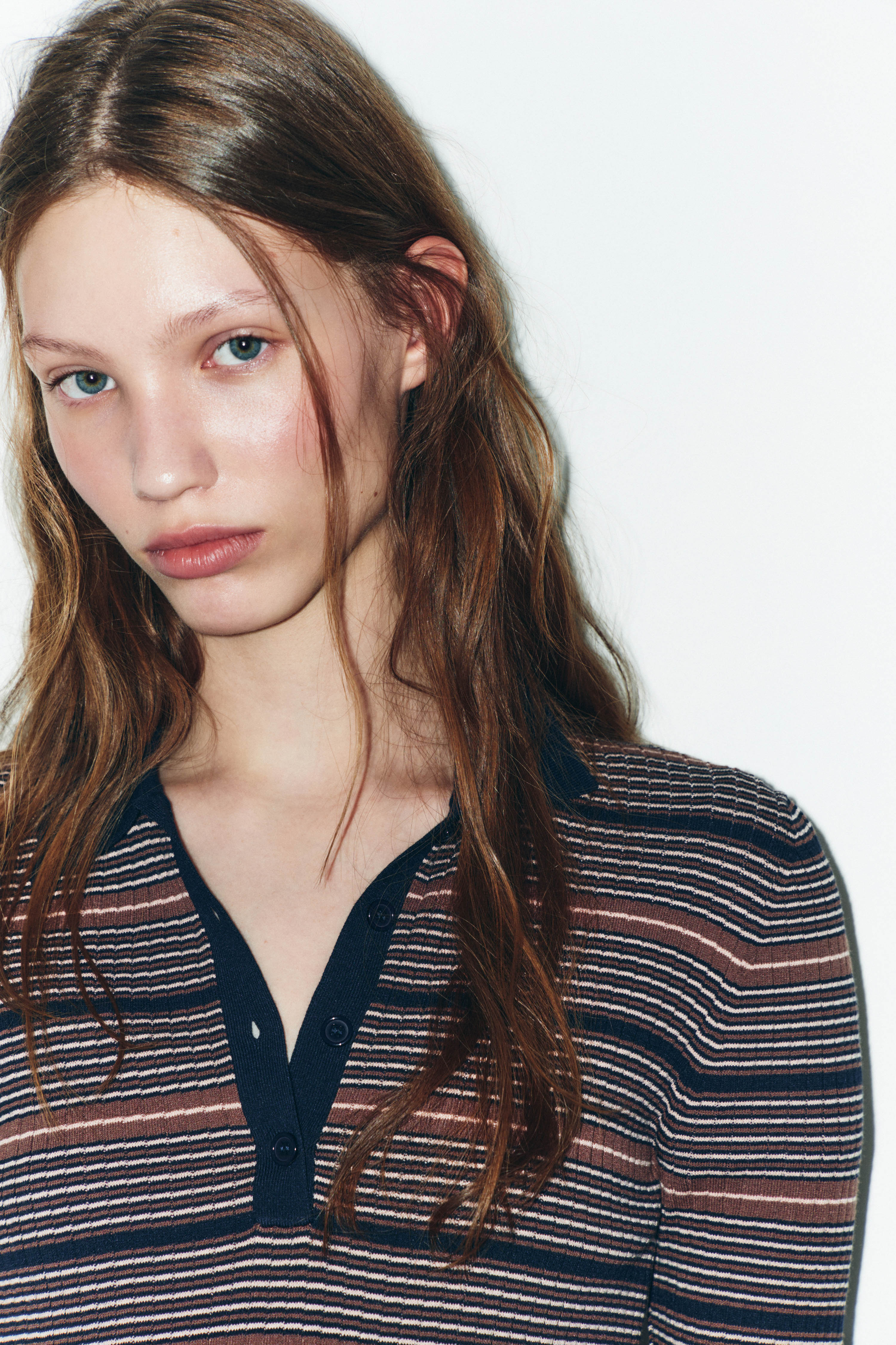 STRIPED LYOCELL-BLEND POLO SWEATER - Image 3