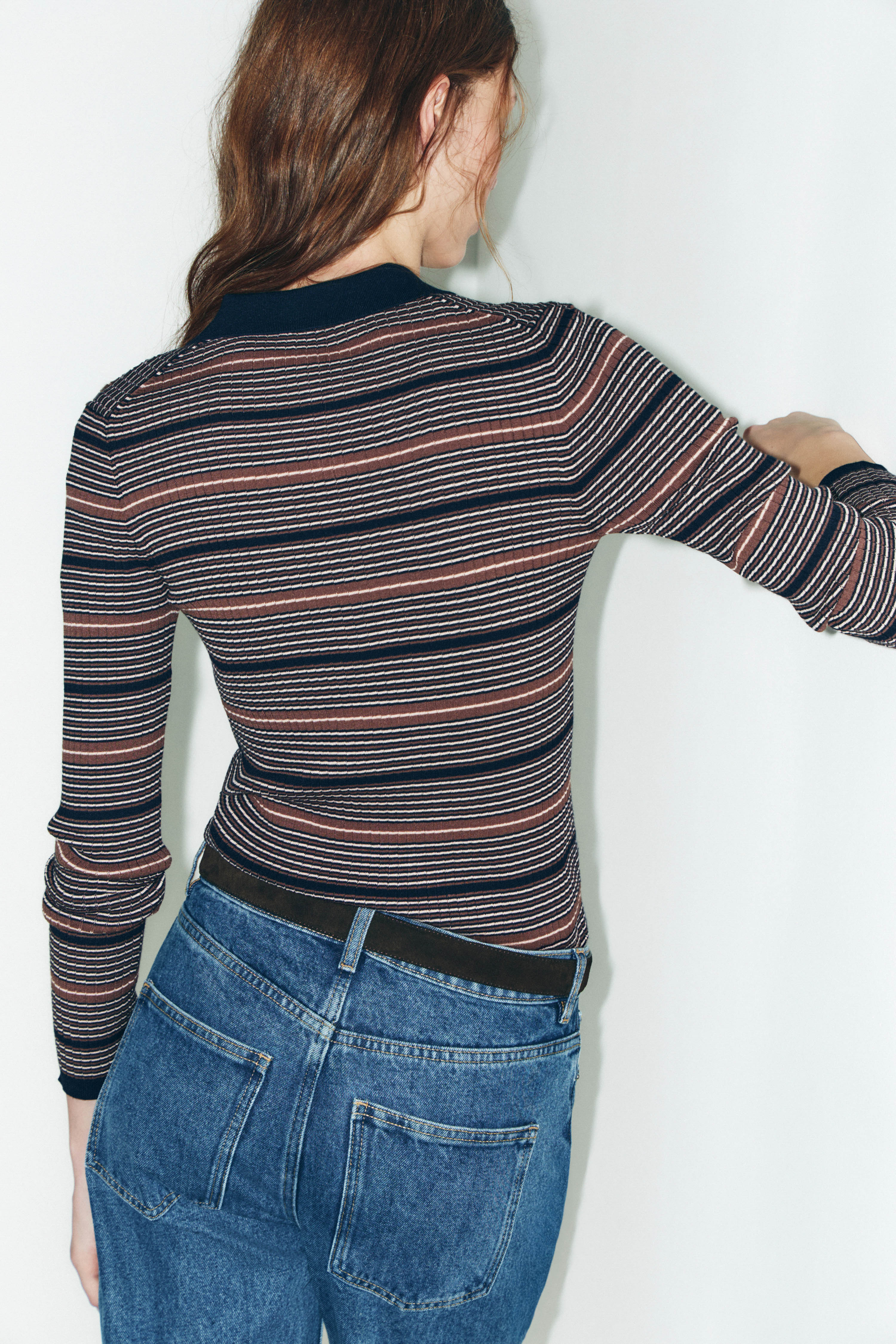 STRIPED LYOCELL-BLEND POLO SWEATER - Image 4