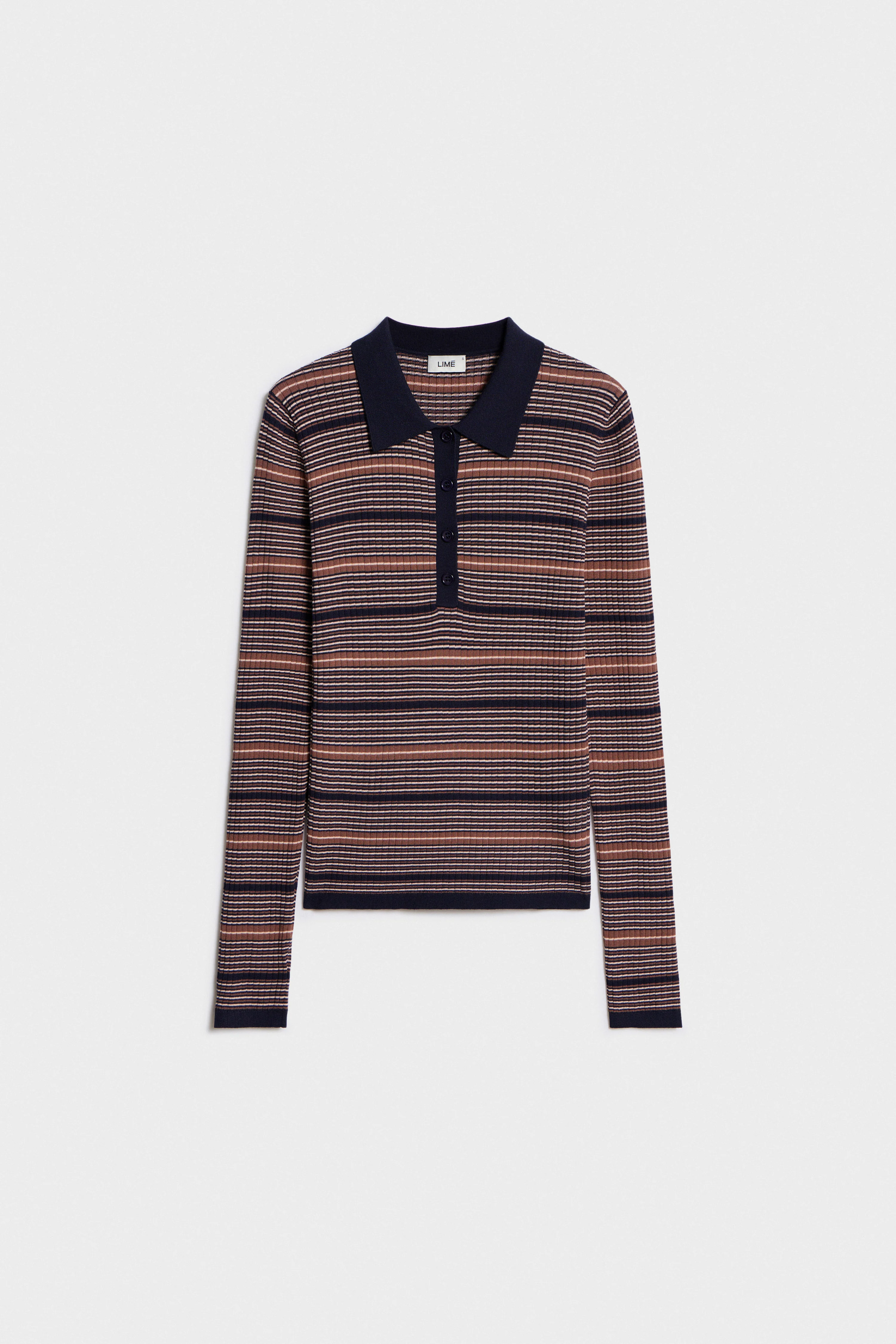 STRIPED LYOCELL-BLEND POLO SWEATER - Image 5