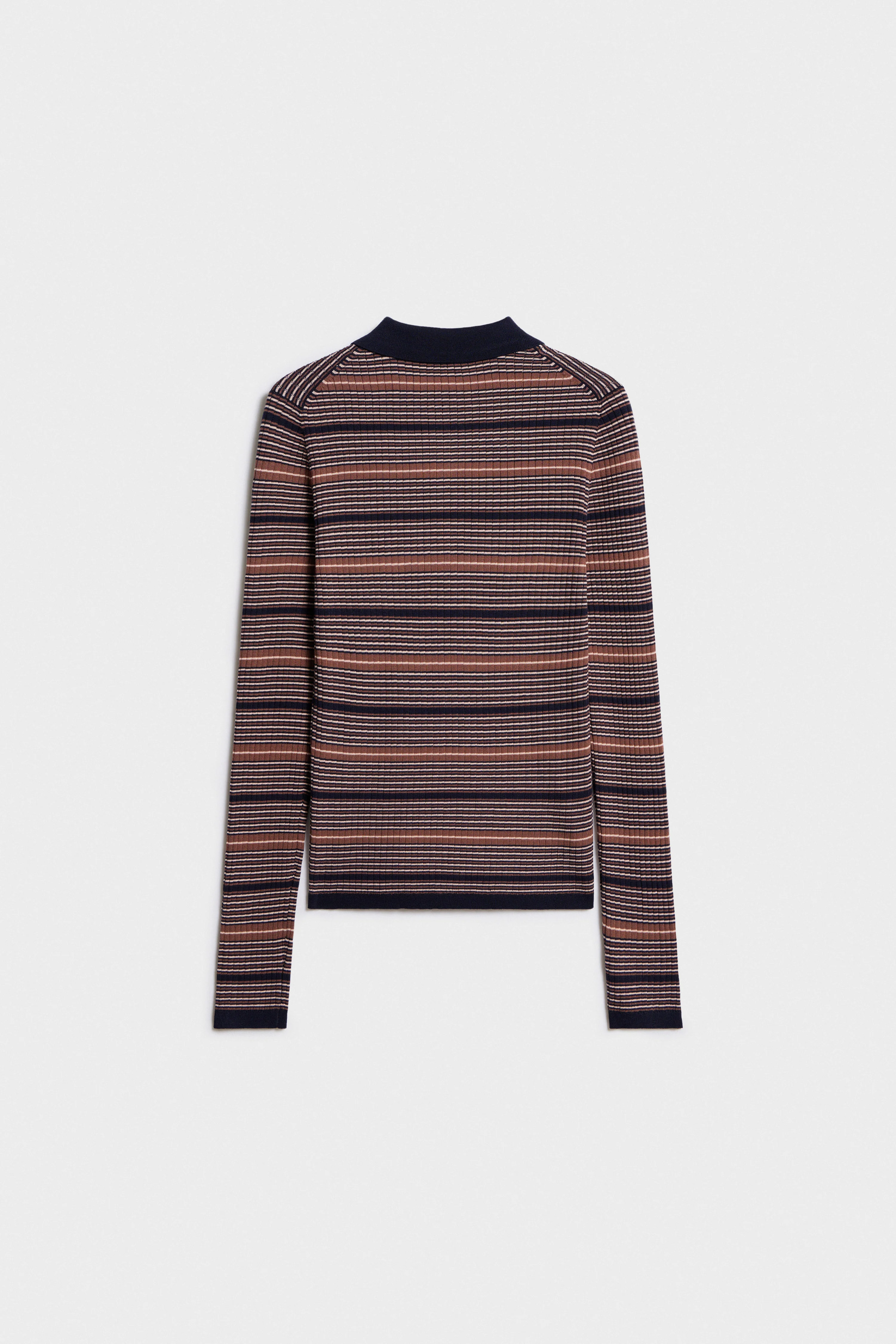 STRIPED LYOCELL-BLEND POLO SWEATER - Image 6