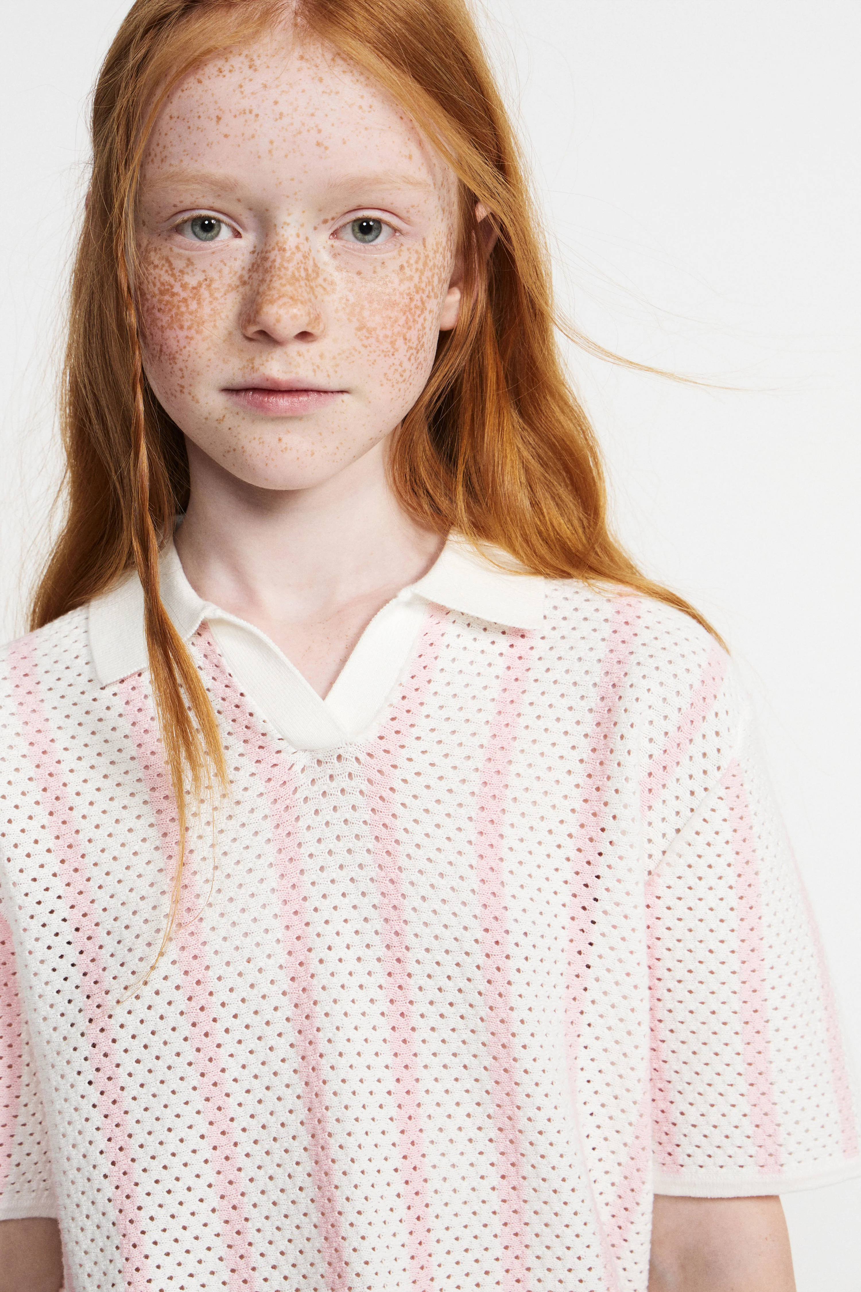 STRIPED POINTELLE-KNIT COTTON POLO