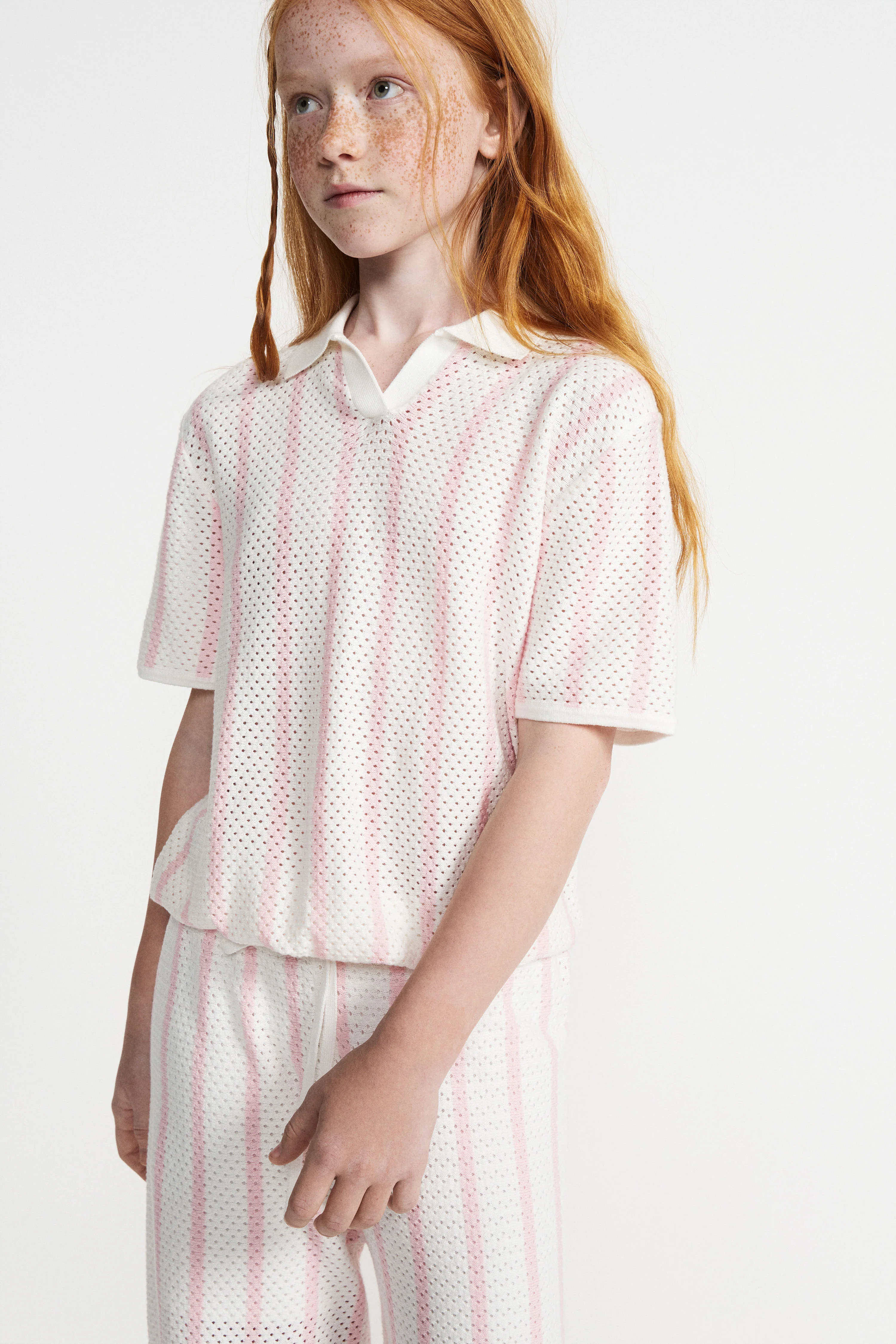 STRIPED POINTELLE-KNIT COTTON POLO - Image 3