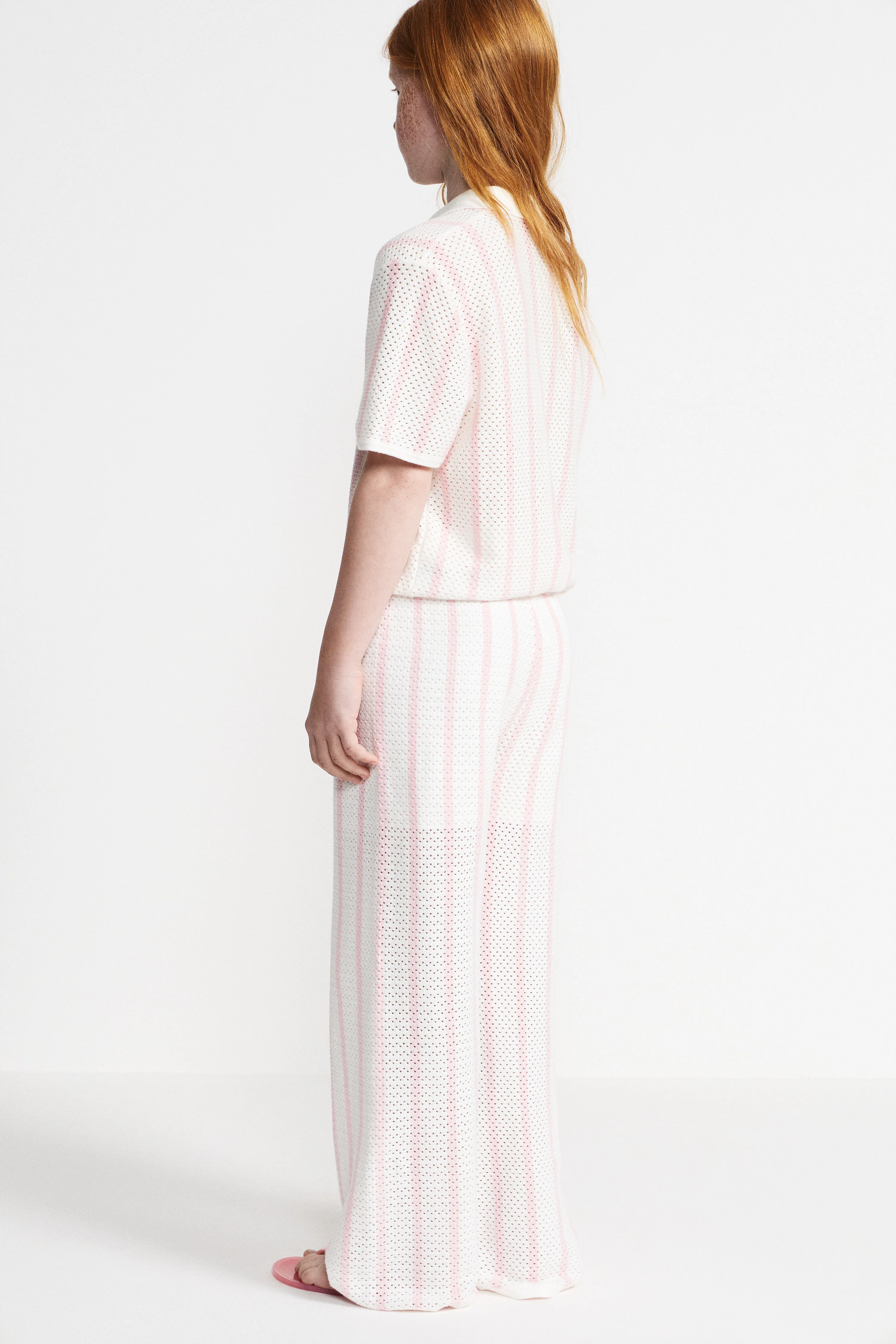 STRIPED POINTELLE-KNIT COTTON POLO - Image 4