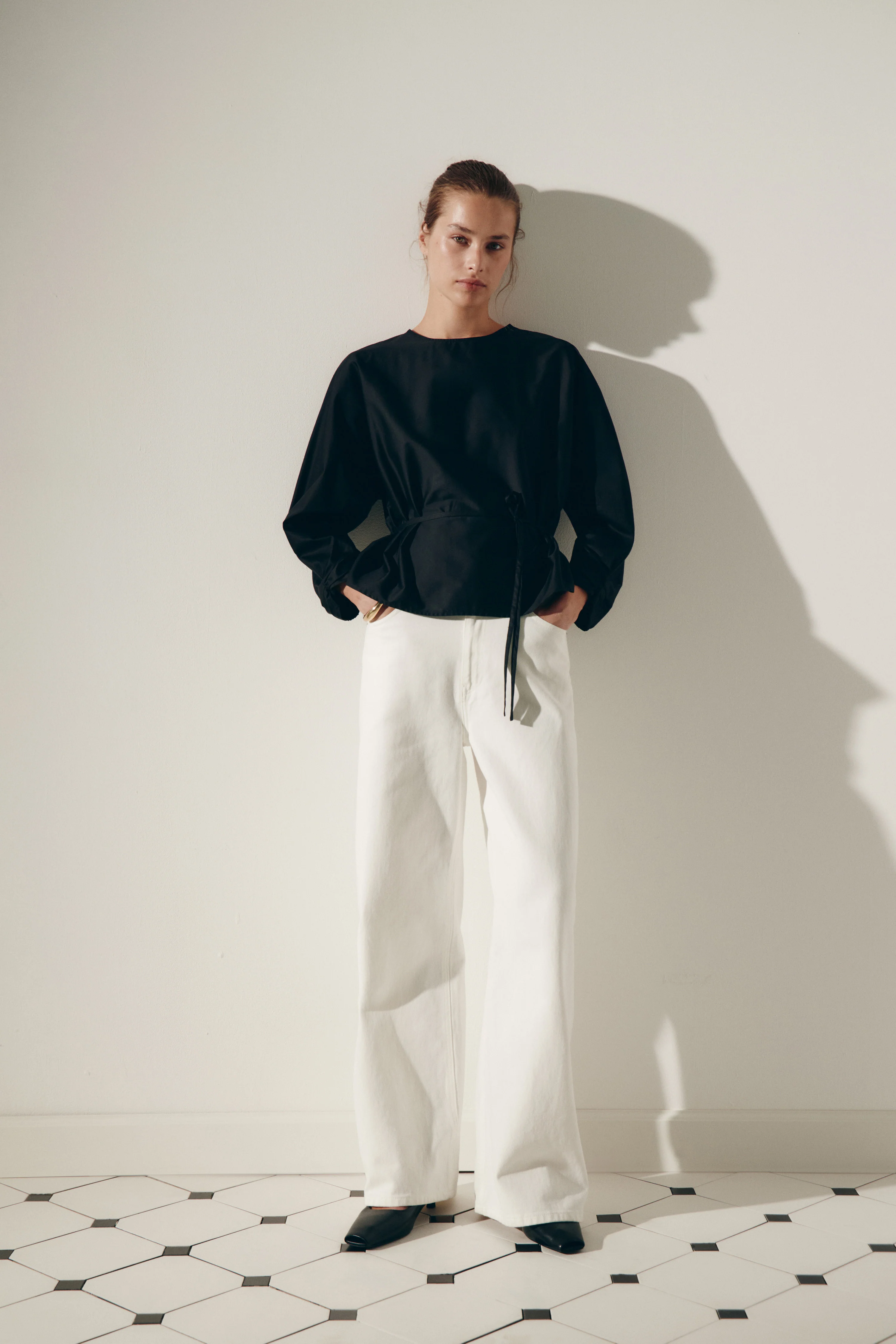 TIE-BELT COTTON-BLEND BLOUSE - Image 3