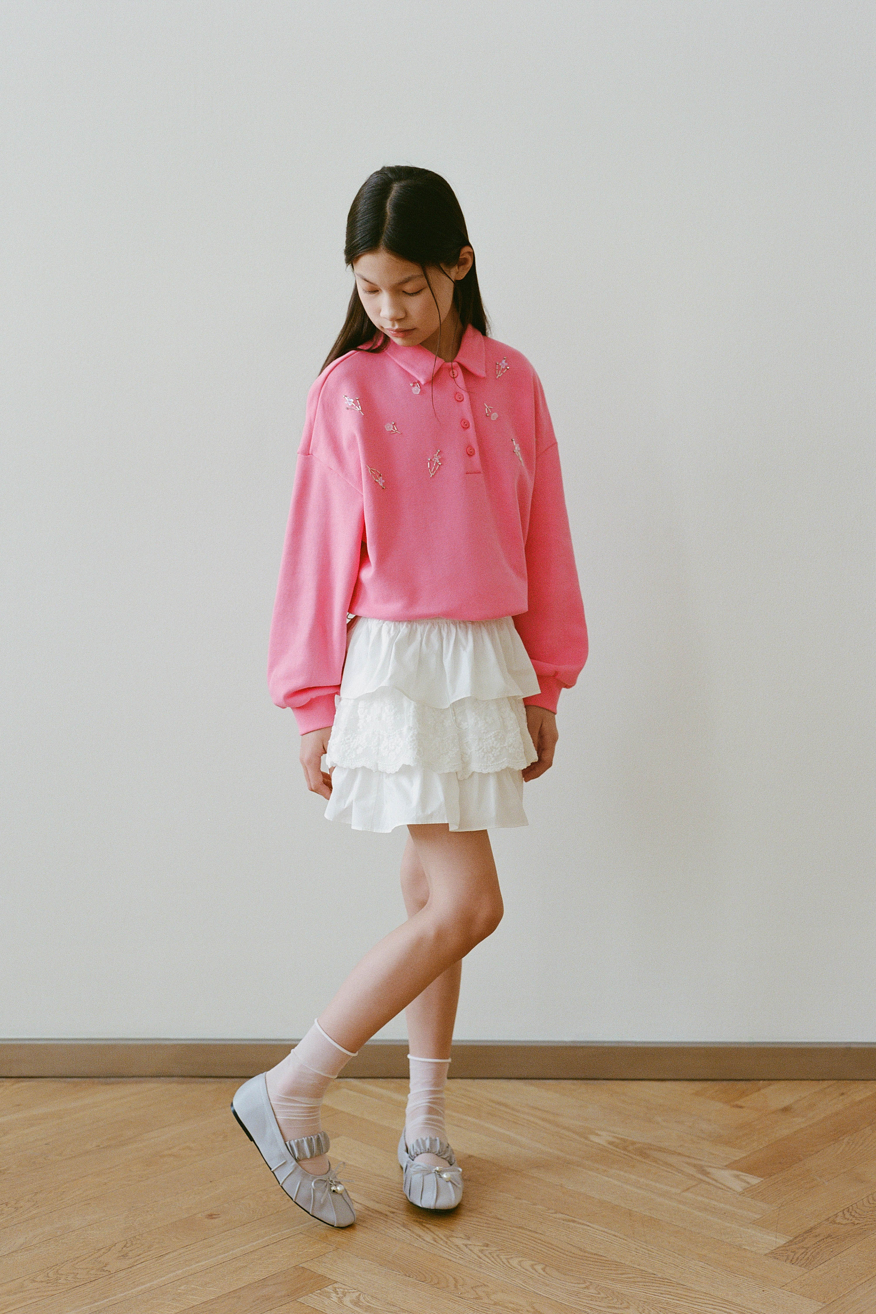 TIERED COTTON SKIRT WITH LACE