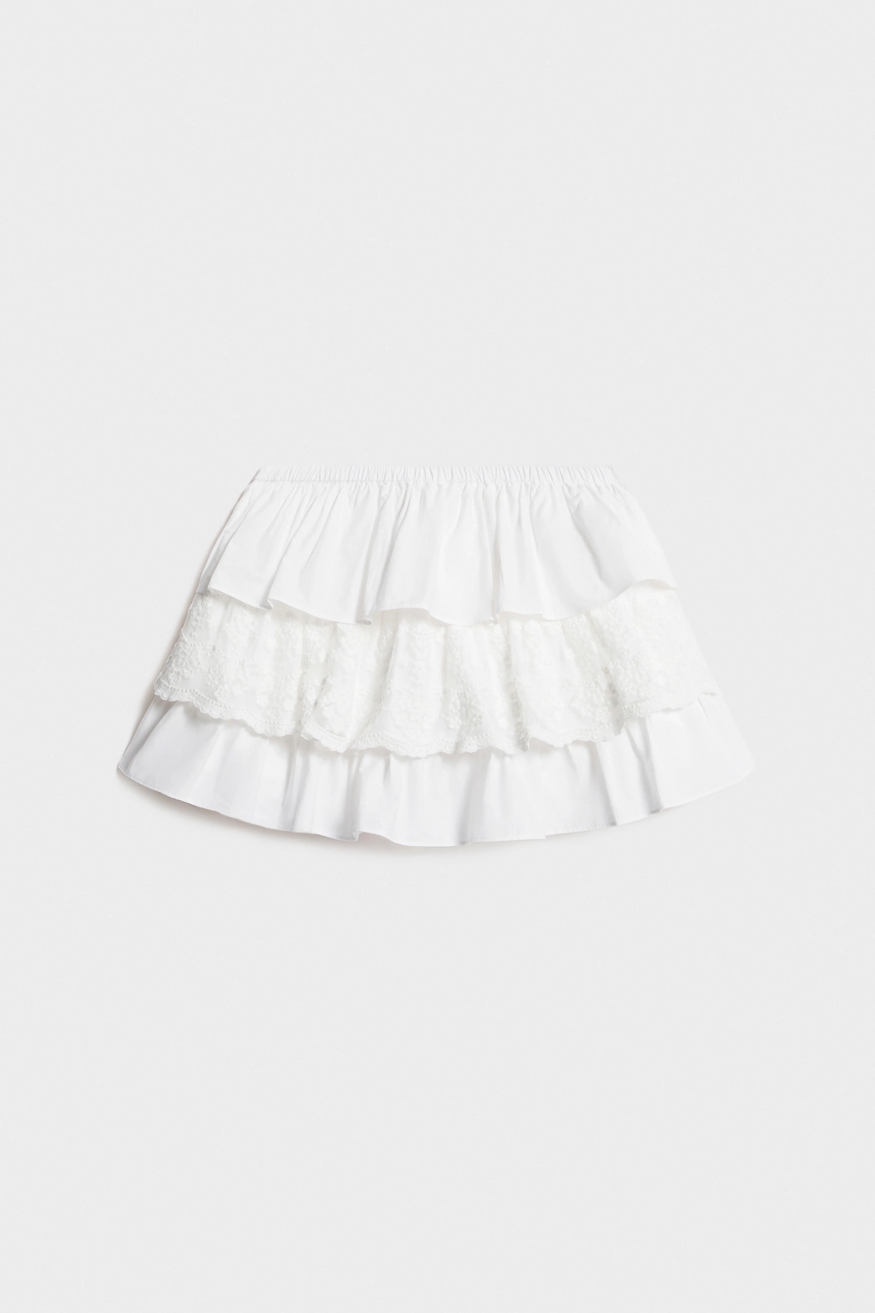 TIERED COTTON SKIRT WITH LACE - Image 3