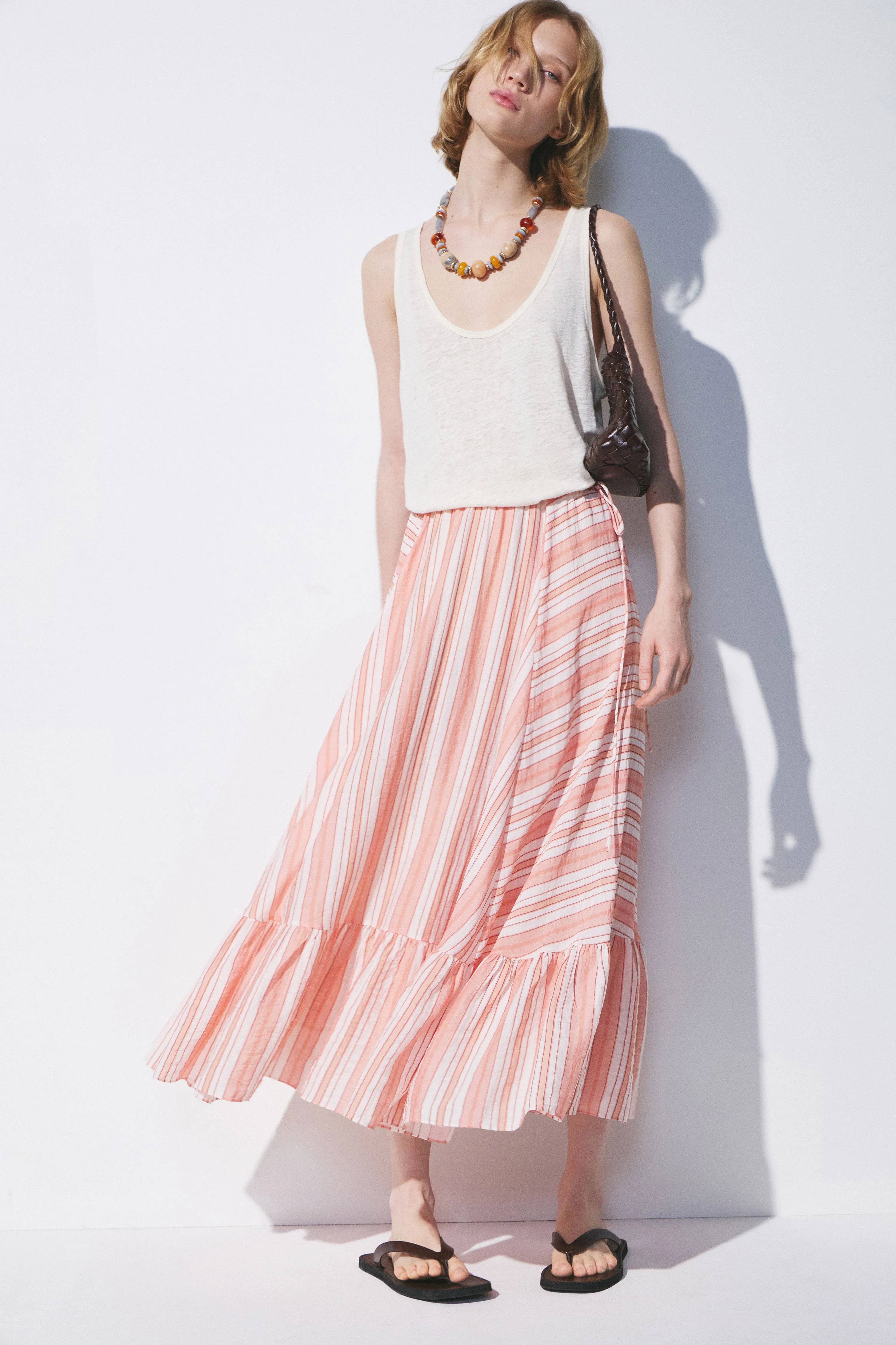 TIERED VISCOSE-LINEN SKIRT