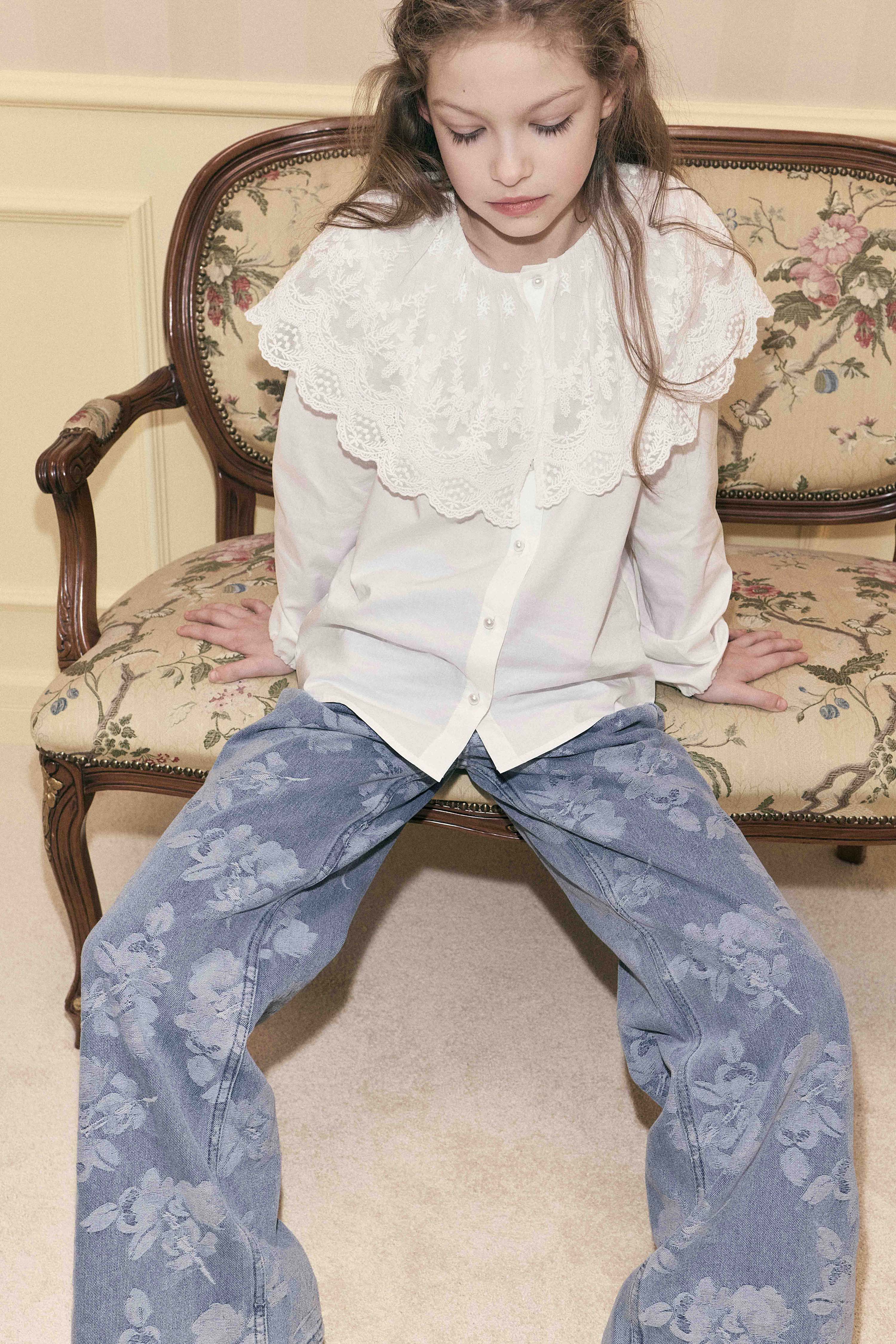FLORAL-MOTIF WIDE LEG JEANS - Image 3