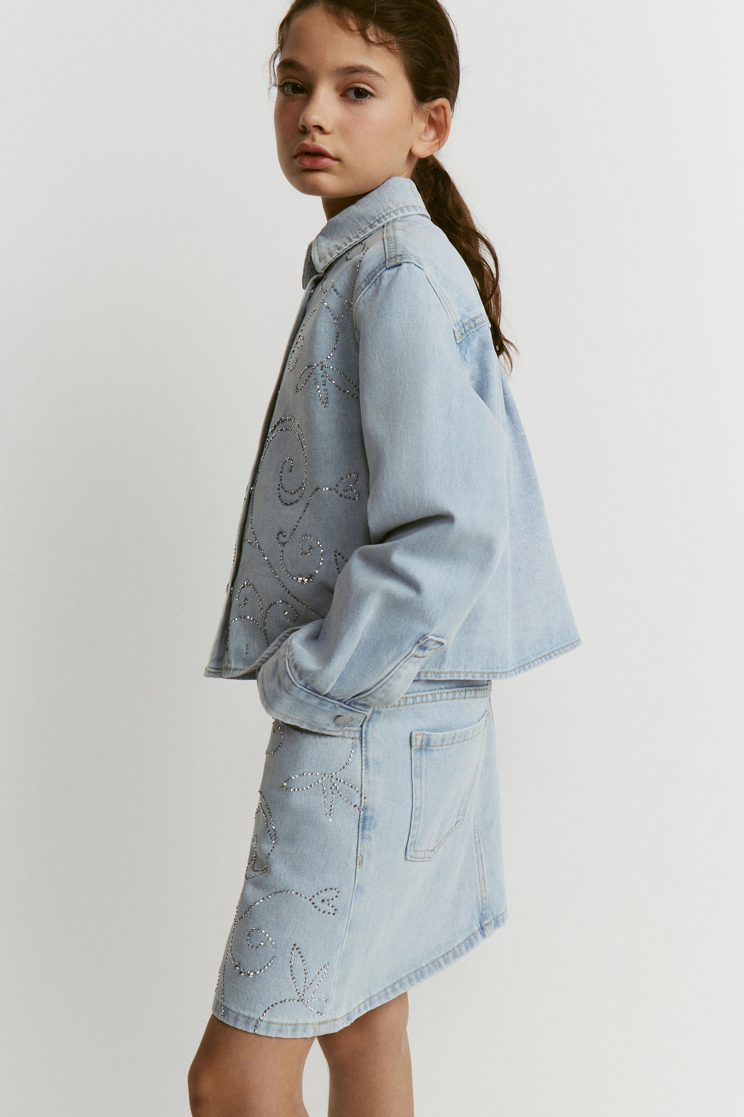 RHINESTONE-EMBELLISHED DENIM SKIRT - Image 2