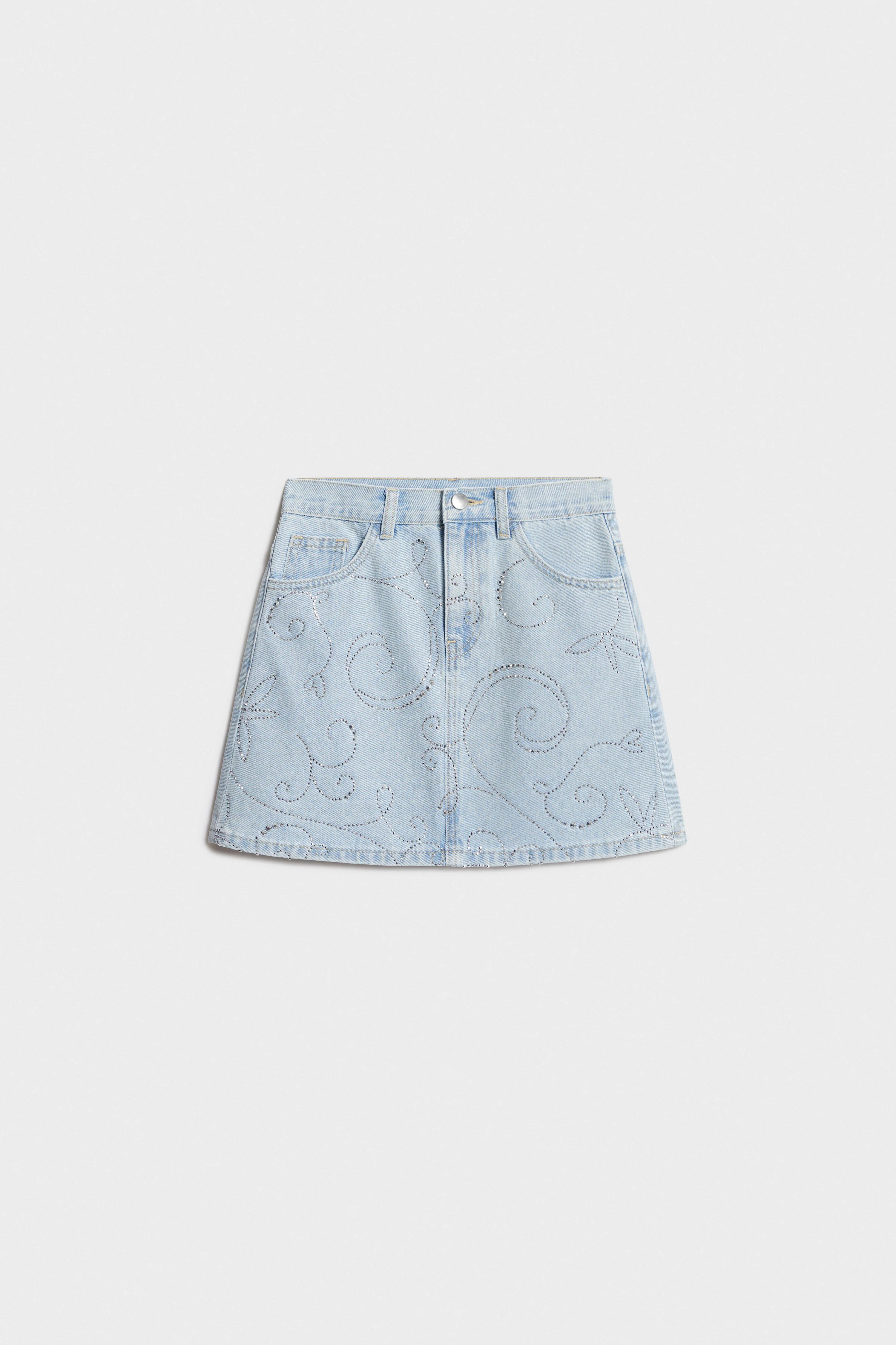 RHINESTONE-EMBELLISHED DENIM SKIRT - Image 5