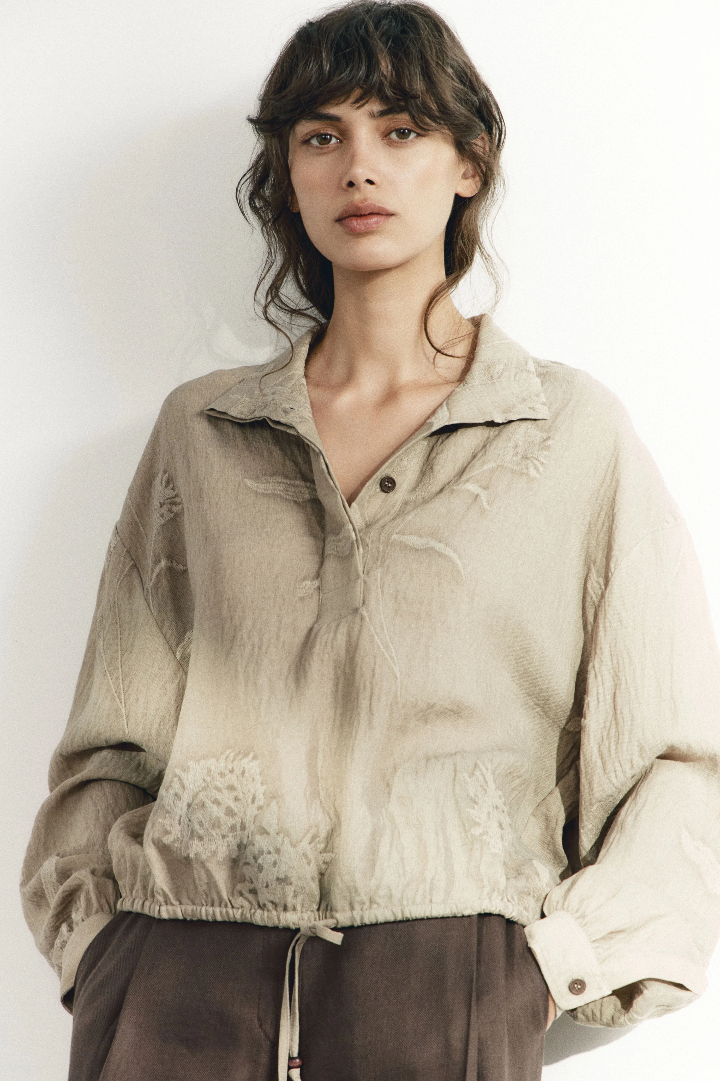 JACQUARD VISCOSE-LINEN BLOUSE