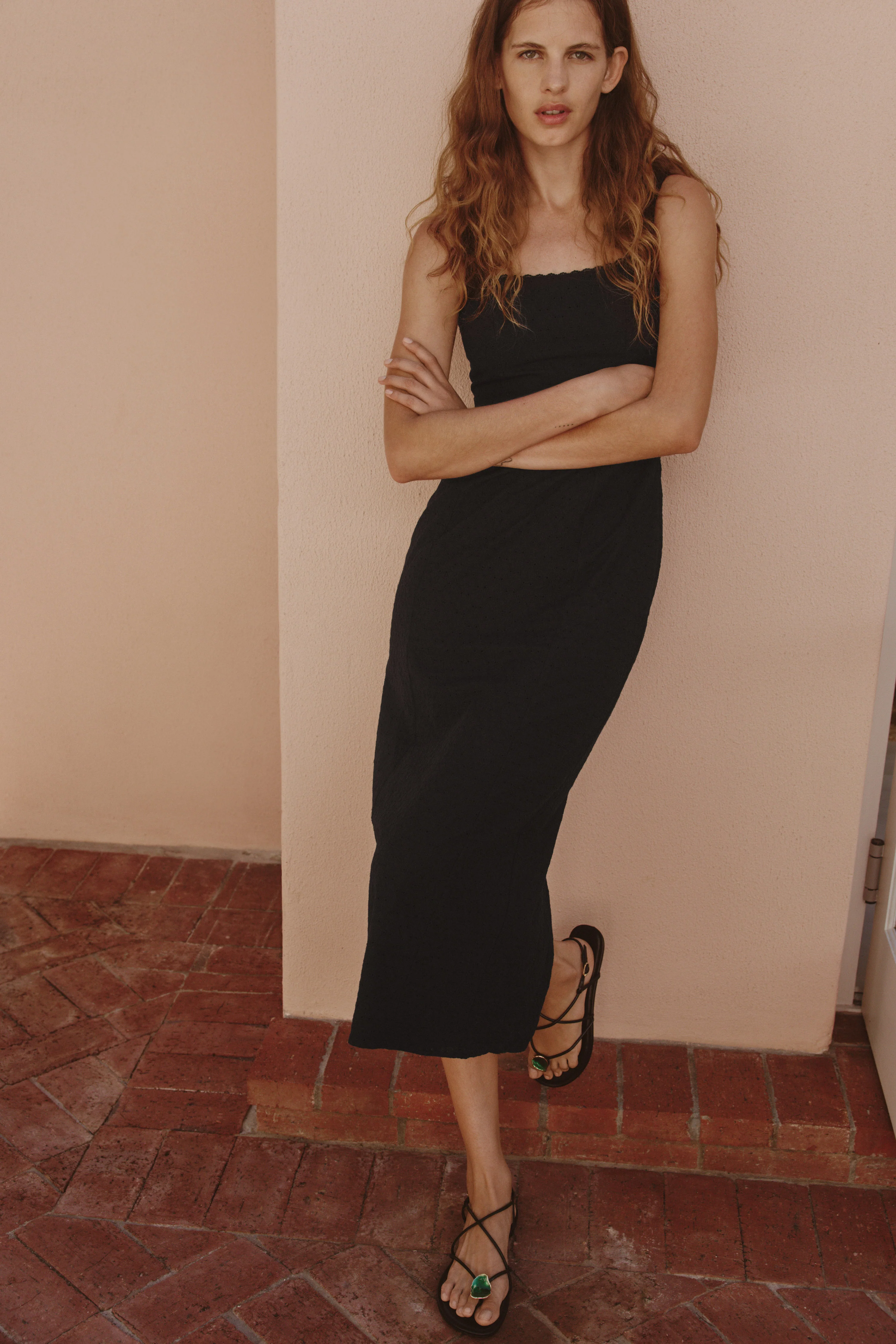 EMBROIDERED LACE-TRIMMED COTTON DRESS