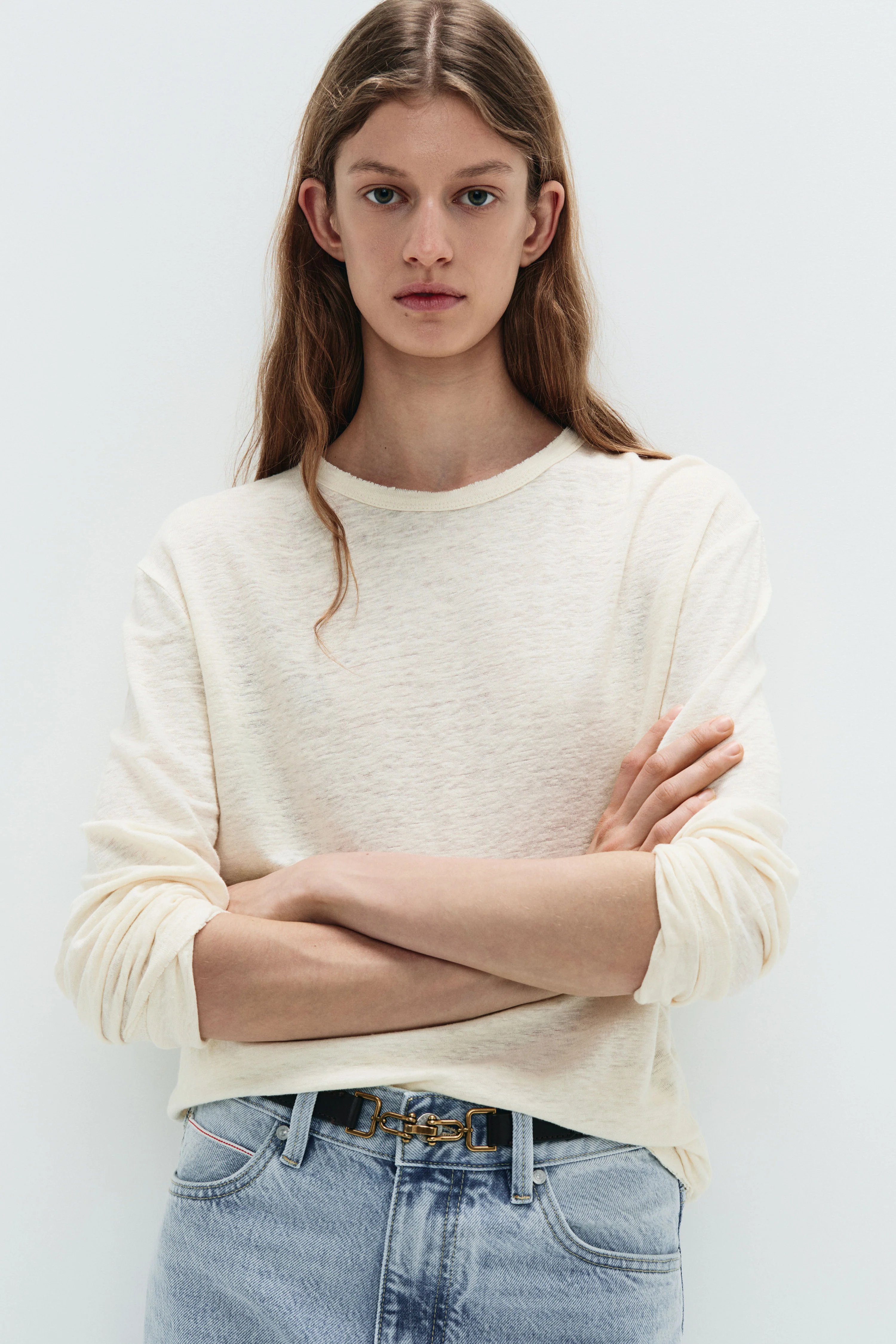 VINTAGE-LOOK LONG-SLEEVED LINEN T-SHIRT