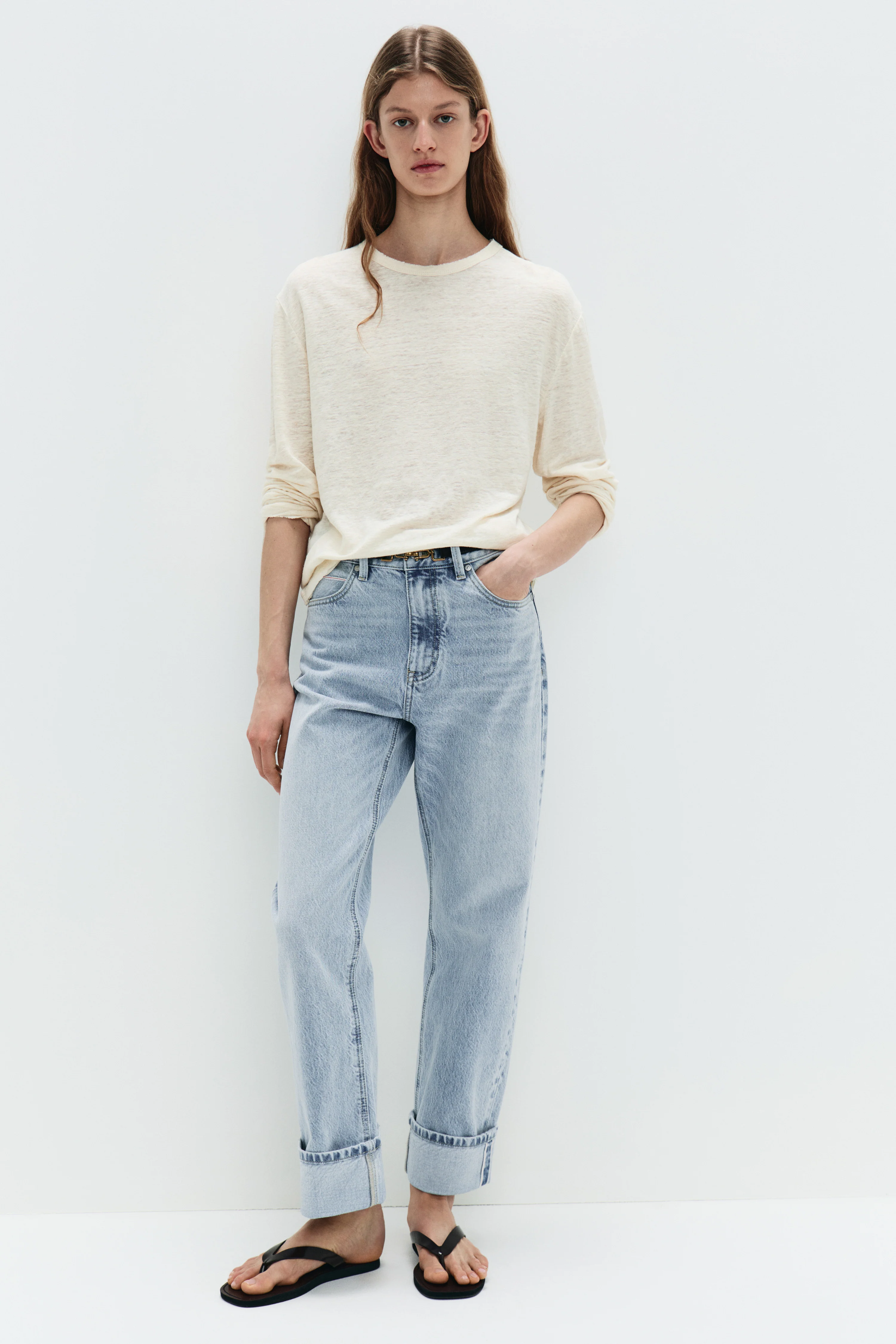 VINTAGE-LOOK LONG-SLEEVED LINEN T-SHIRT - Image 2