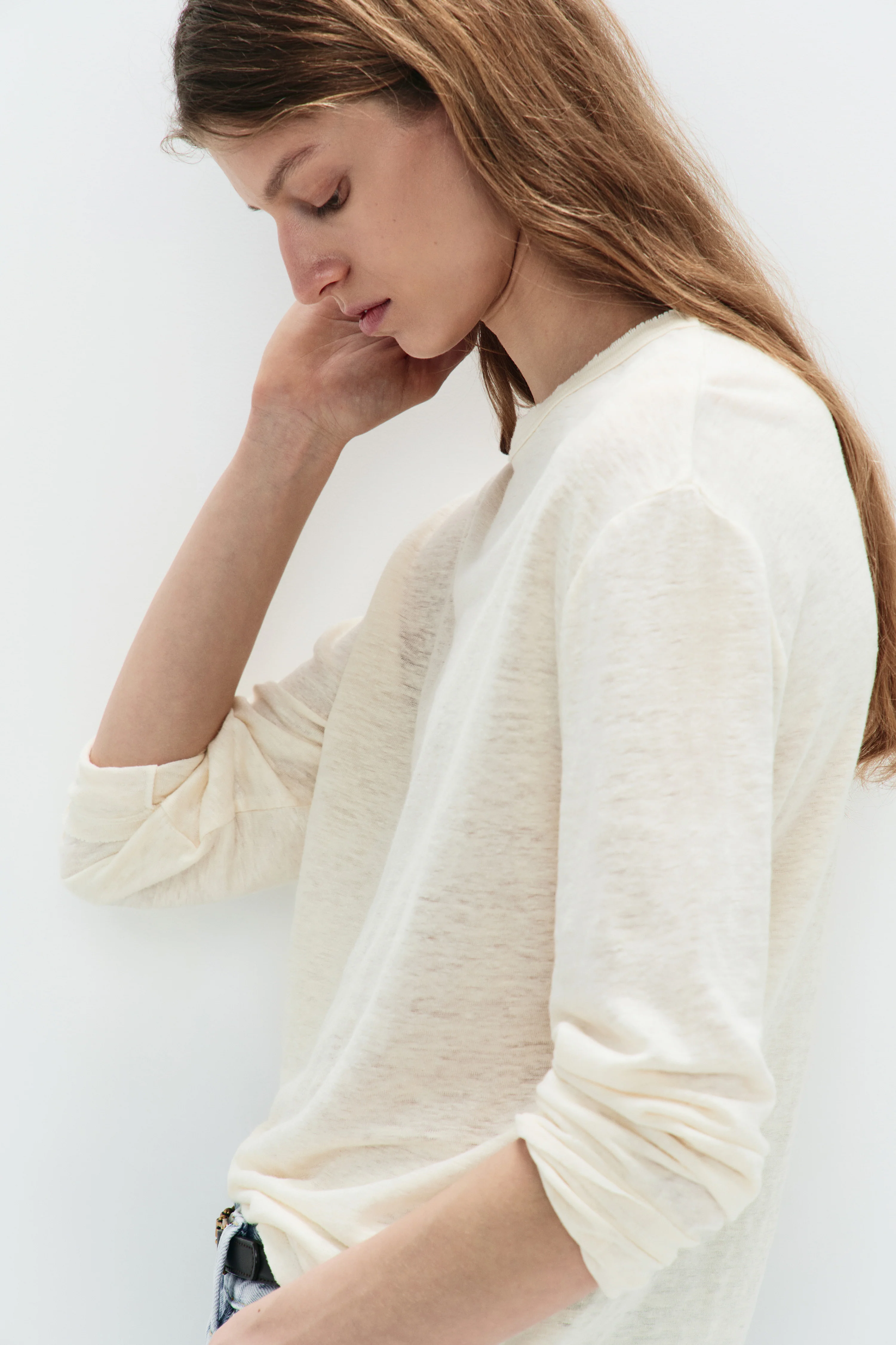VINTAGE-LOOK LONG-SLEEVED LINEN T-SHIRT - Image 3
