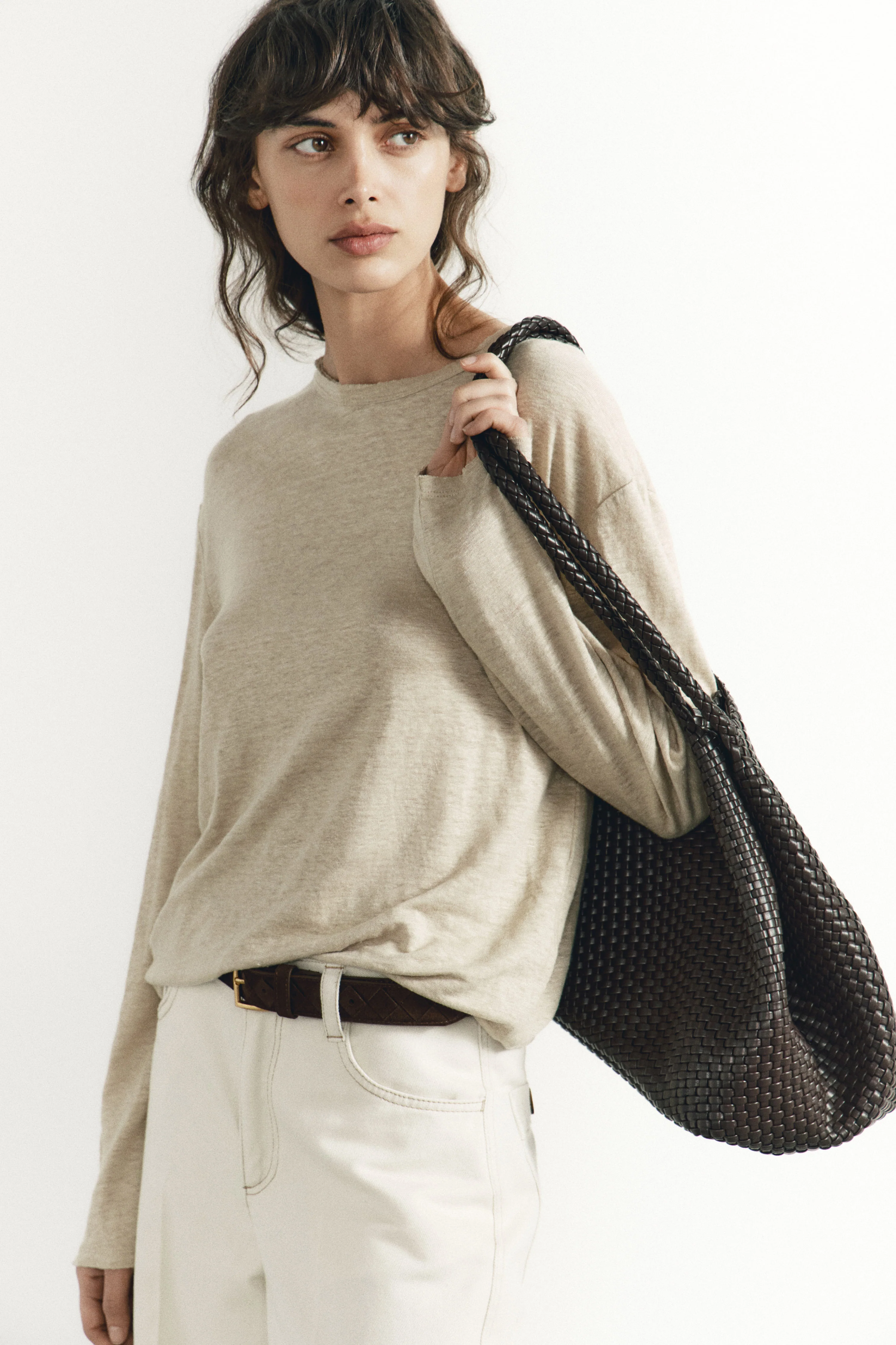 VINTAGE-LOOK LONG-SLEEVED LINEN T-SHIRT