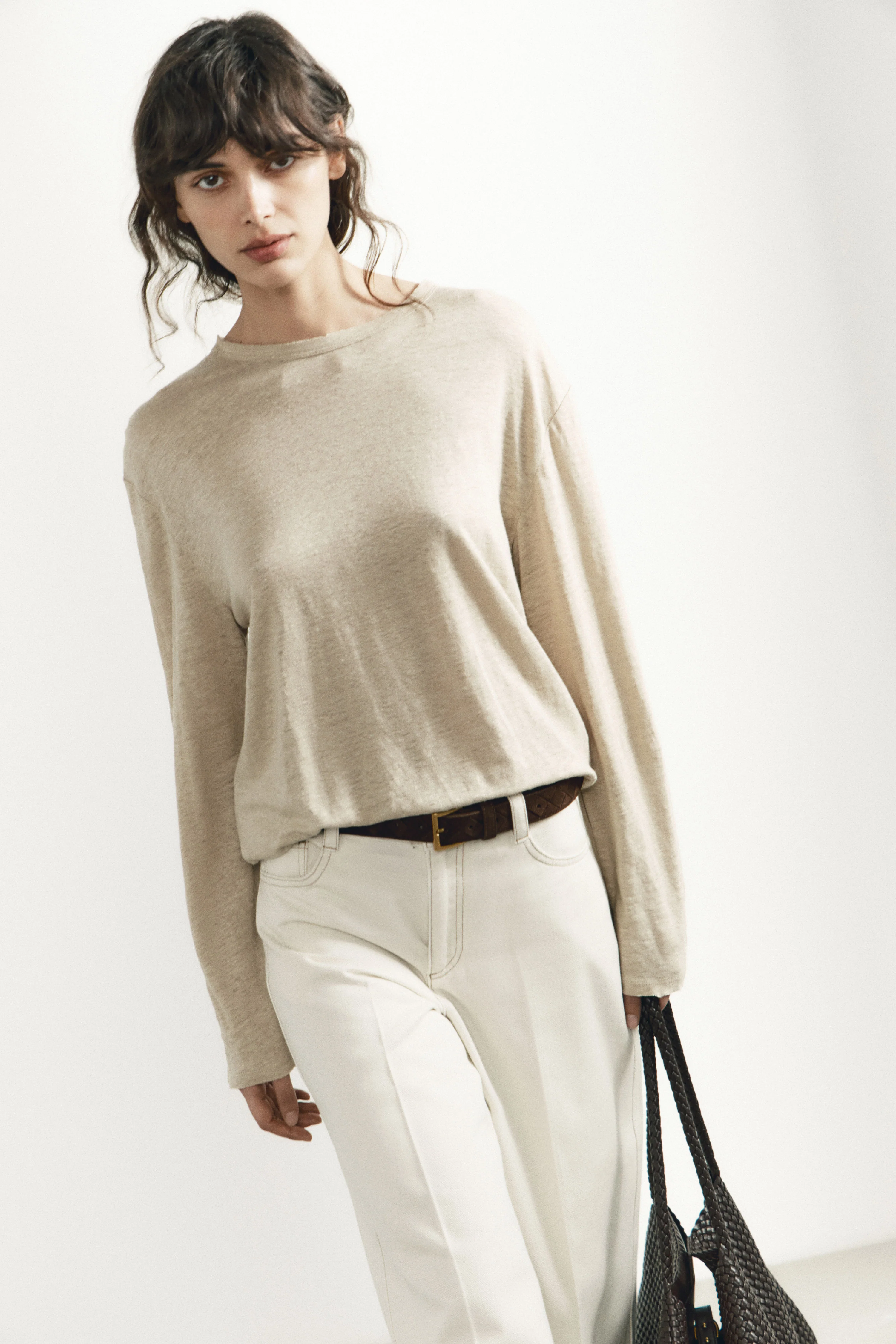 VINTAGE-LOOK LONG-SLEEVED LINEN T-SHIRT - Image 3