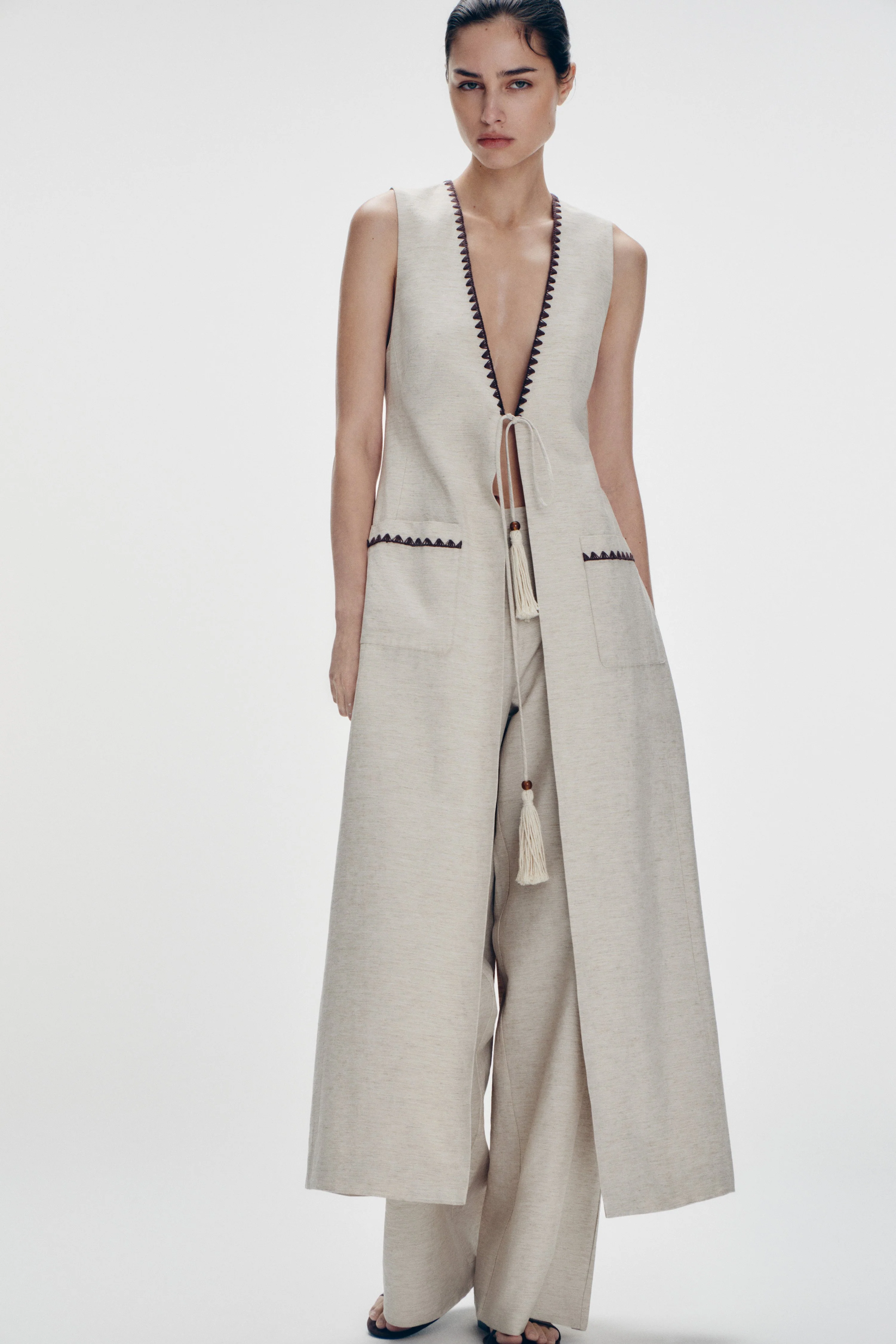VISCOSE-LINEN WIDE TROUSERS - Image 4