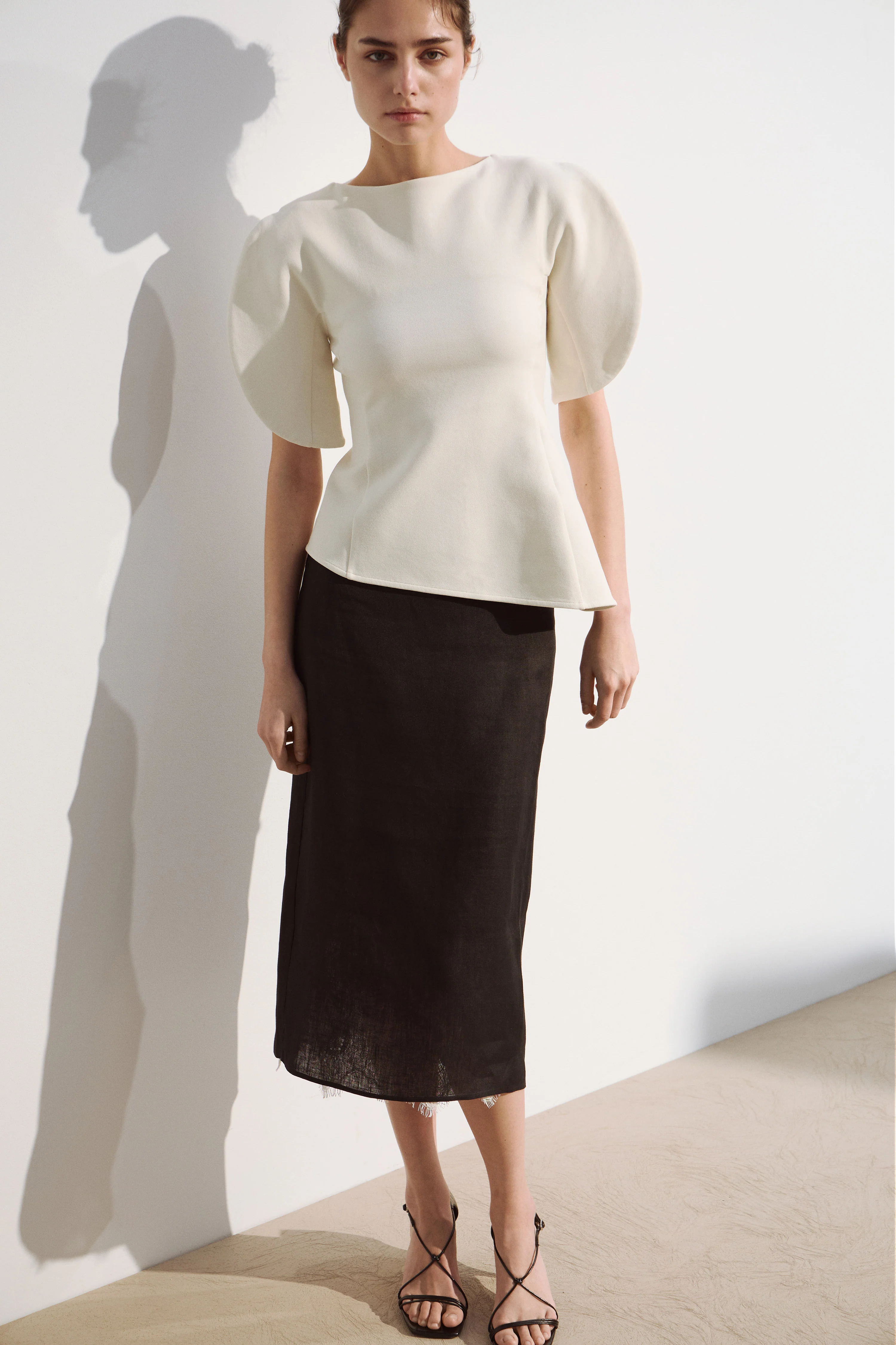VOLUME-SLEEVE COTTON-BLEND BLOUSE
